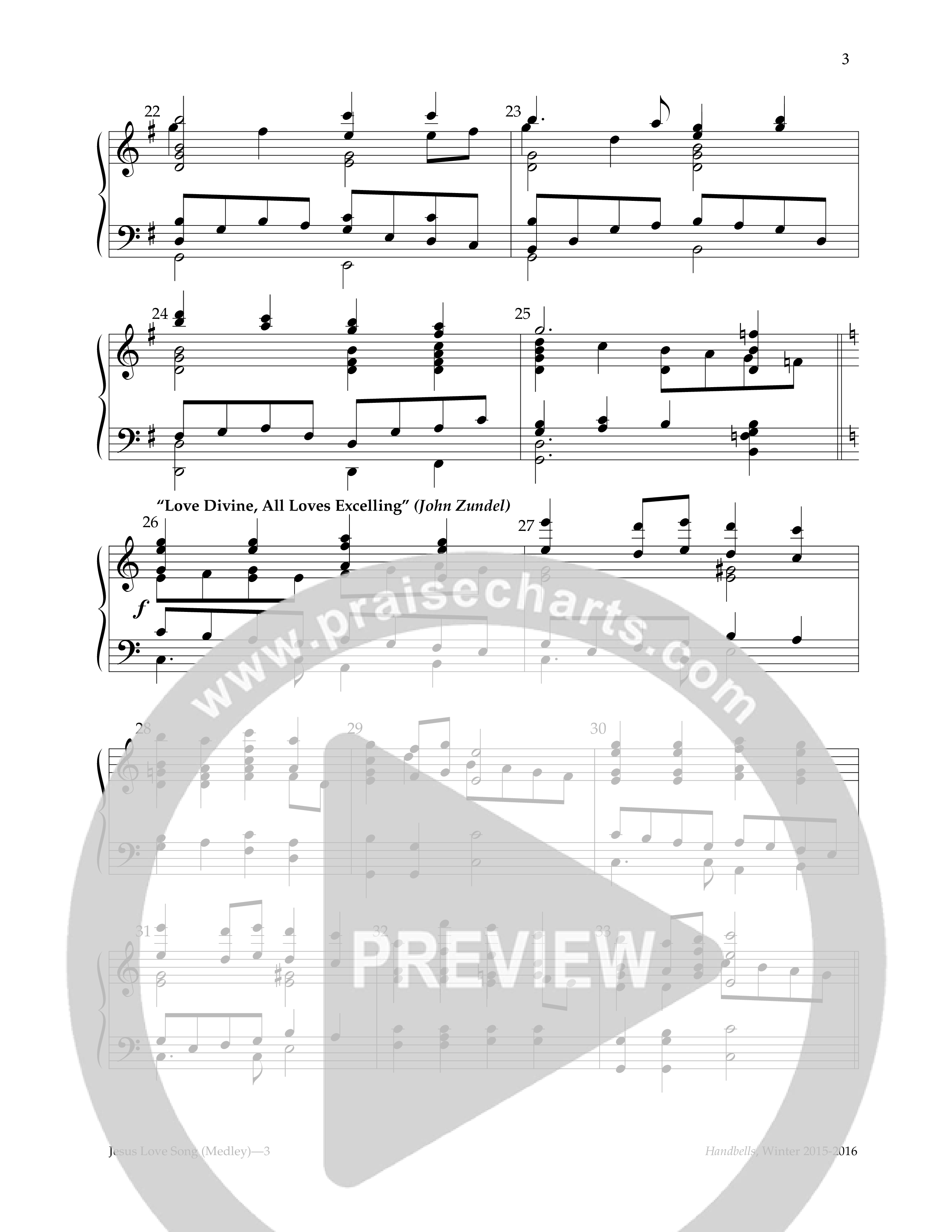 Jesus Love Song (with Jesus Loves Me, My Jesus I Love Thee, Love Divine All Loves Excelling) (Handbells) Handbells (Lifeway Worship / Arr. Howard F. Starks)