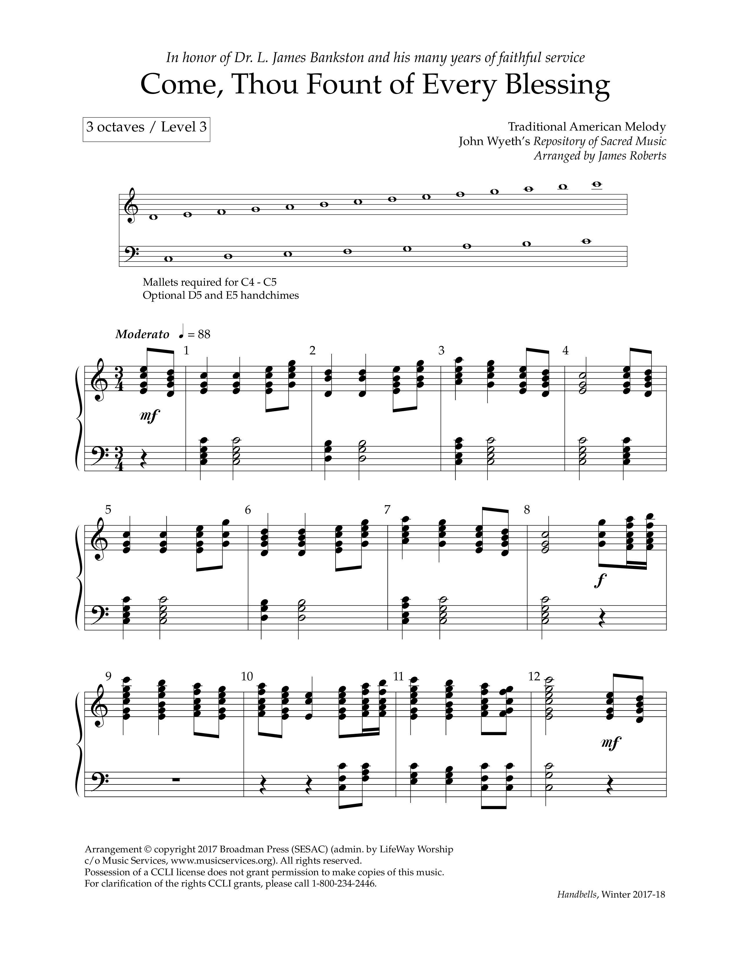 Come, Thou Fount Of Every Blessing Handbells (Lifeway Worship / Arr. James Roberts)