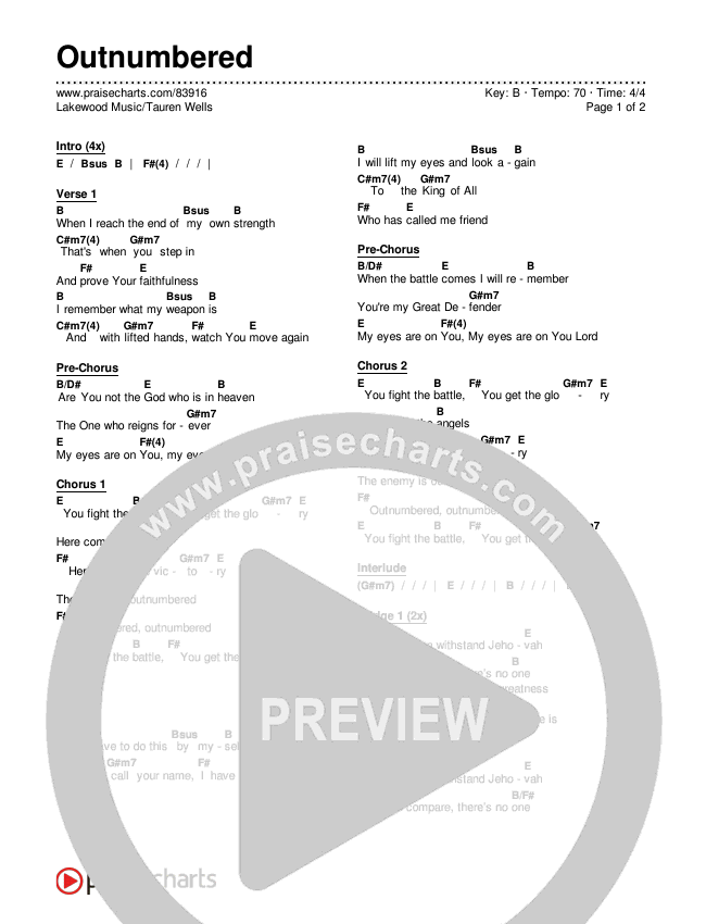 Outnumbered Chords & Lyrics (Lakewood Music / Tauren Wells)