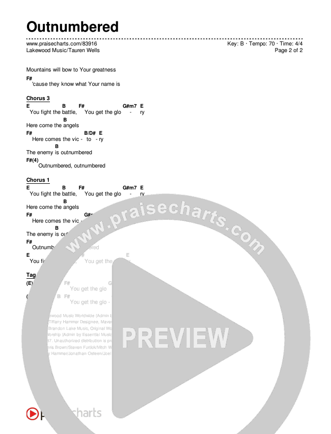 Outnumbered Chords & Lyrics (Lakewood Music / Tauren Wells)