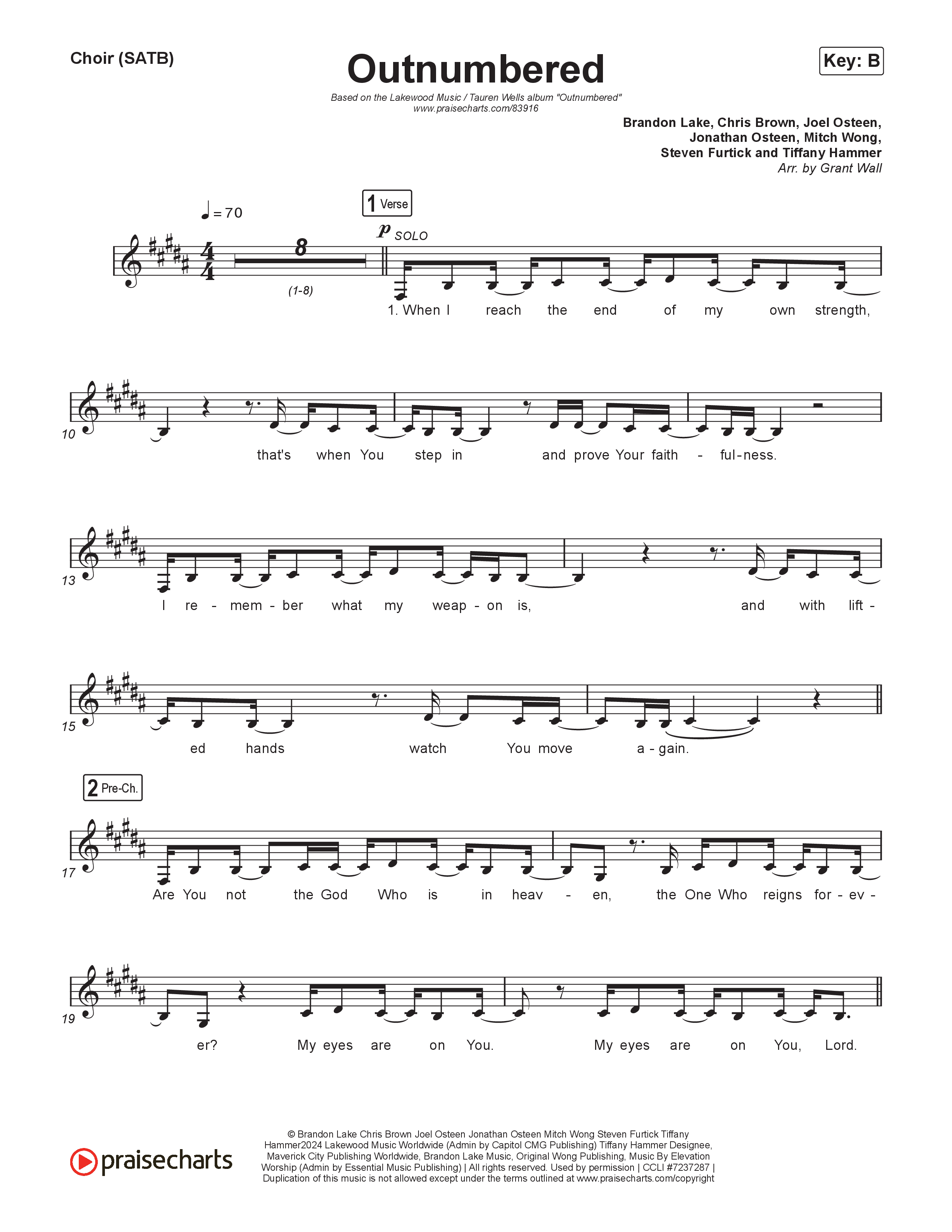 Outnumbered Choir Sheet (SATB) (Lakewood Music / Tauren Wells)