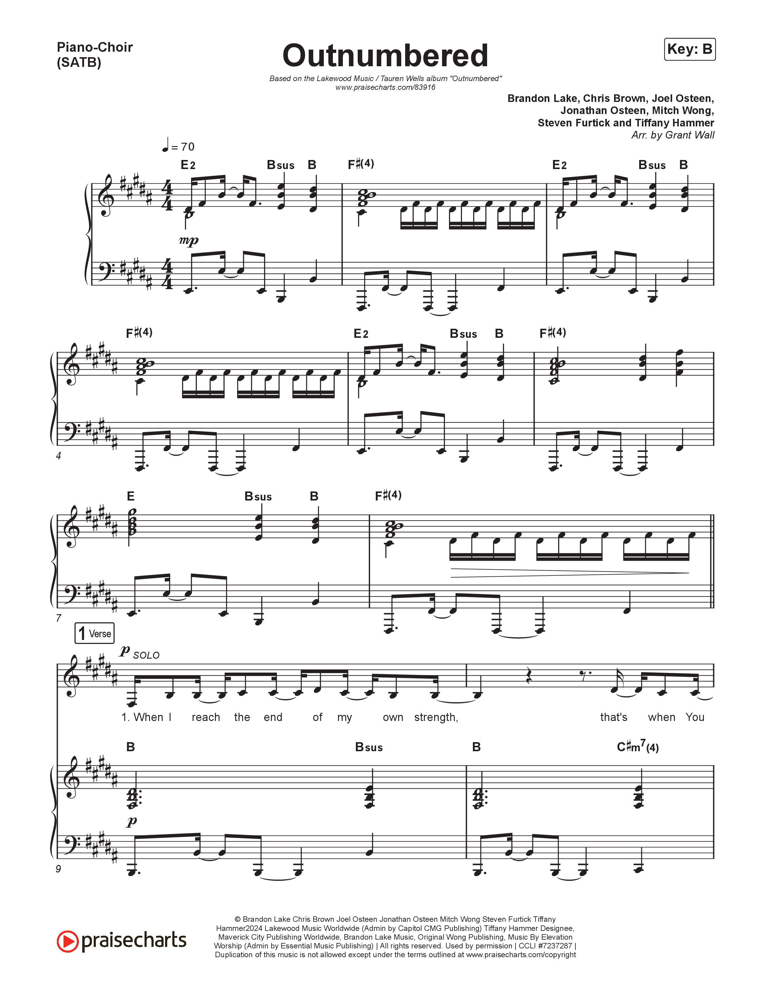 Outnumbered Piano/Vocal (SATB) (Lakewood Music / Tauren Wells)