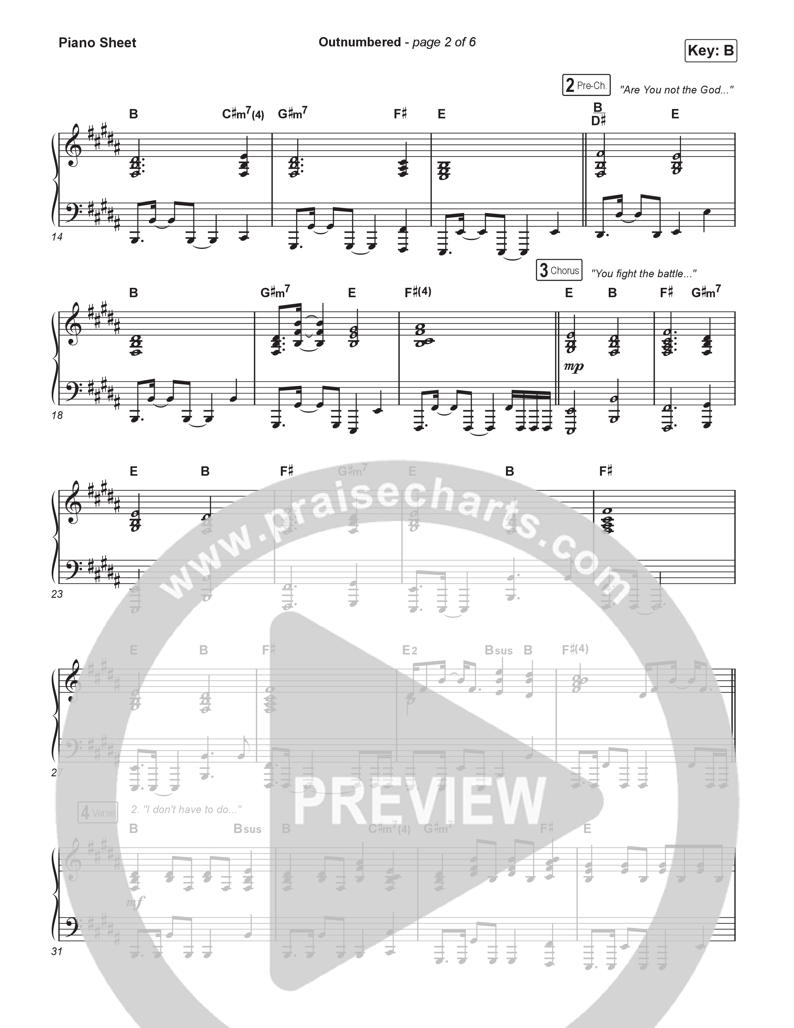 Outnumbered Piano Sheet (Lakewood Music / Tauren Wells)