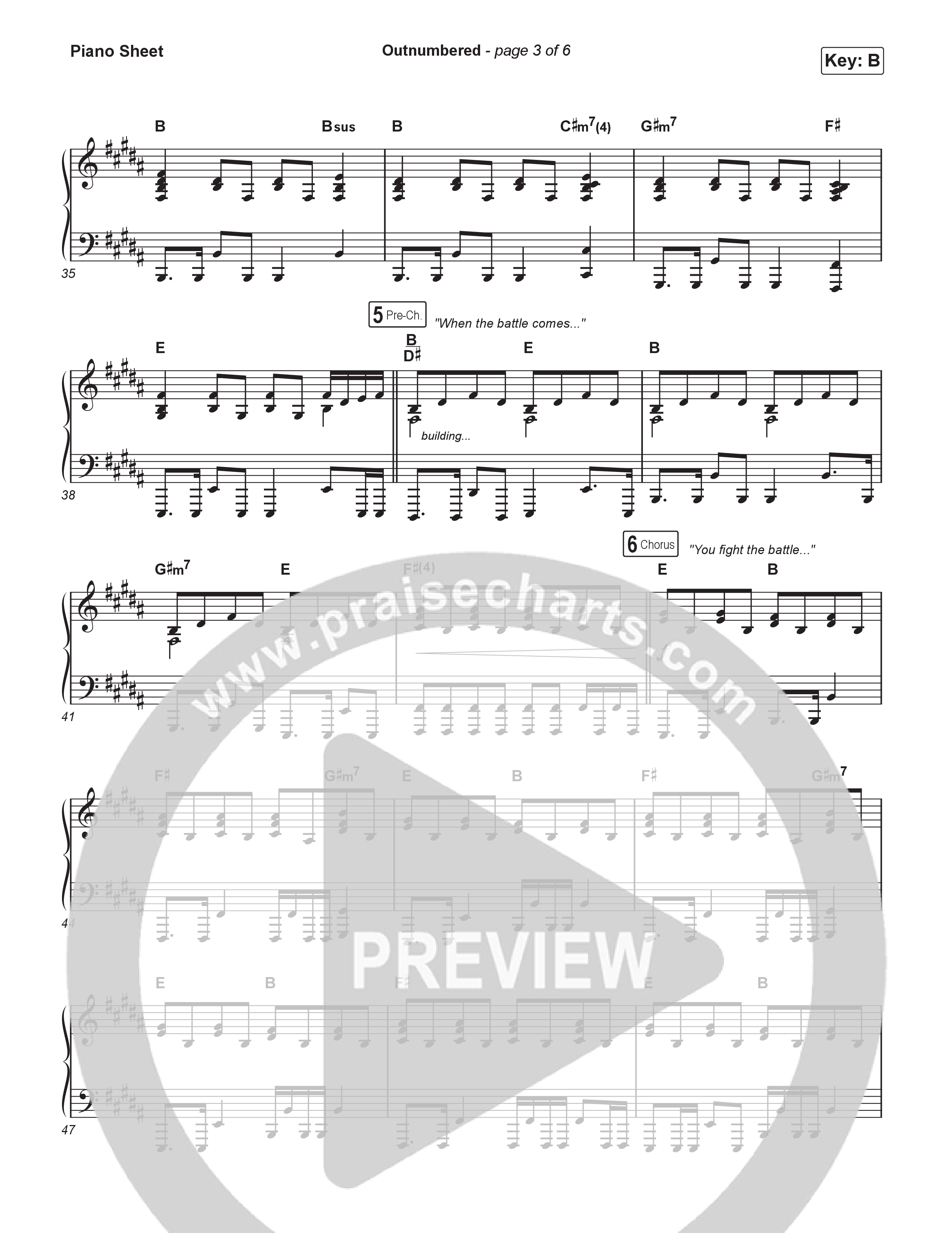 Outnumbered Piano Sheet (Lakewood Music / Tauren Wells)