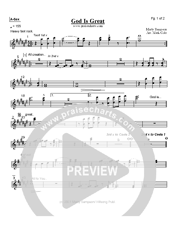 God Is Great Alto Sax (Hillsong Worship)