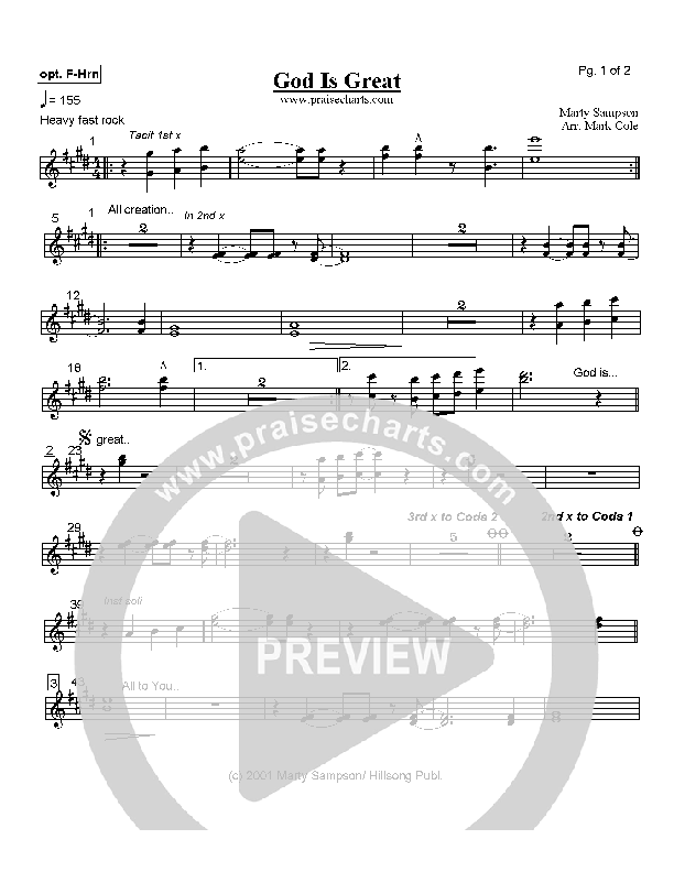 God Is Great French Horn (Hillsong Worship)