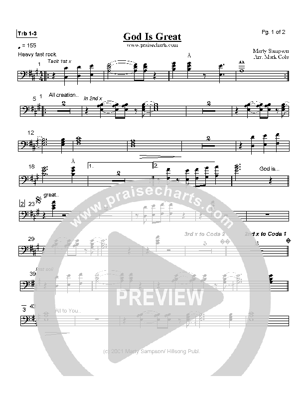 God Is Great Trombone 1/2/3 (Hillsong Worship)