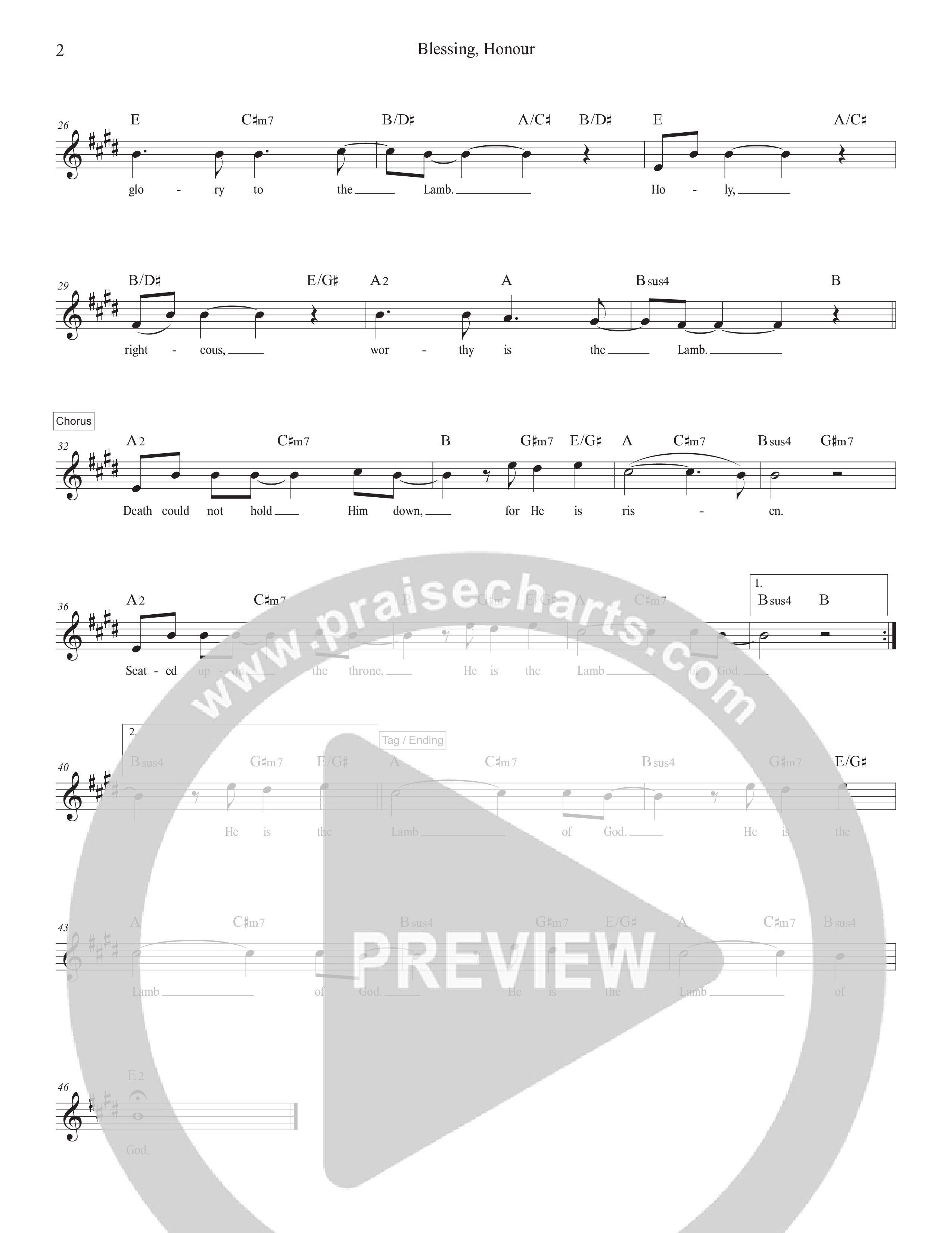 Blessing Honour Lead Sheet (SAT) (Geoff Bullock)
