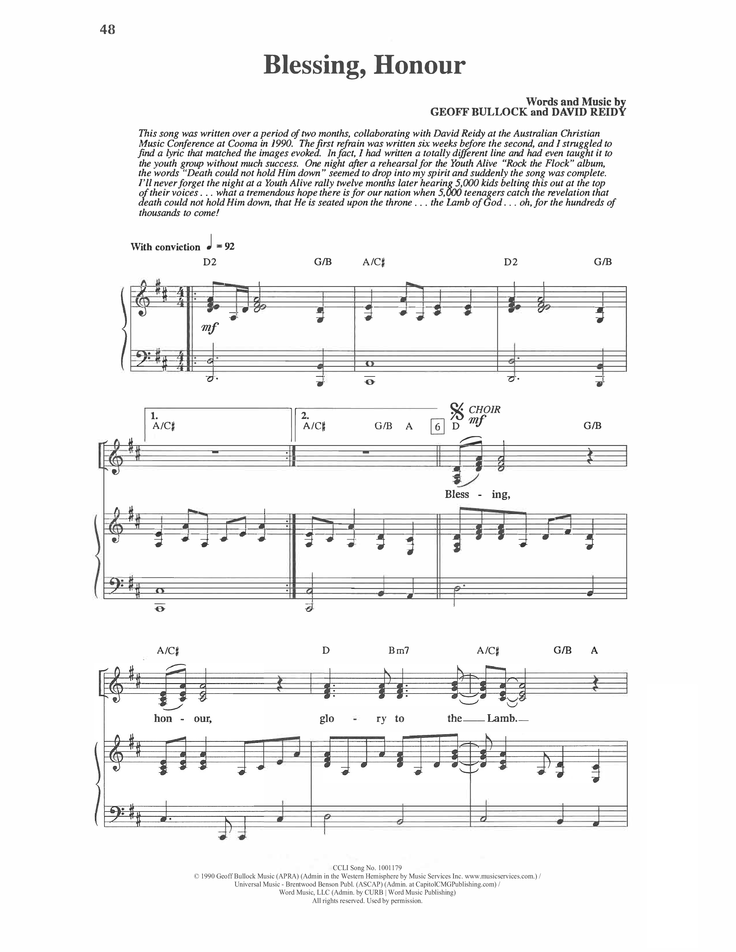 Blessing Honour Piano/Vocal Pack (Geoff Bullock)