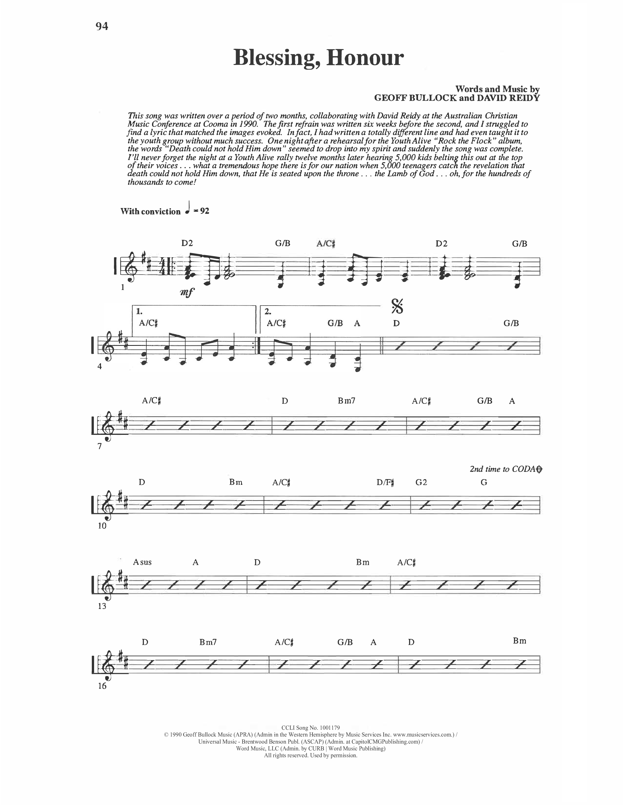 Blessing Honour Rhythm Chart (Geoff Bullock)