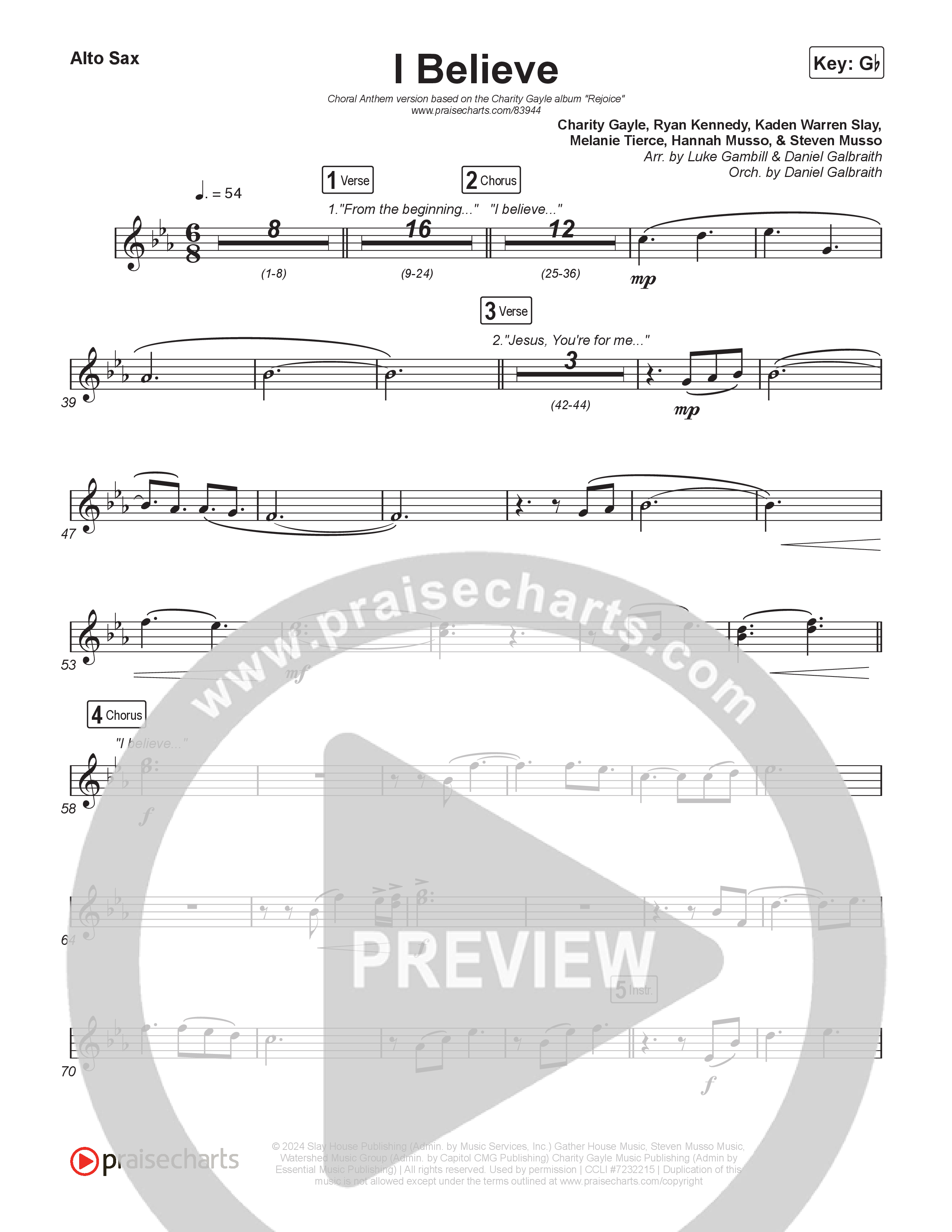 I Believe (Choral Anthem SATB) Alto Sax (Charity Gayle / Arr. Luke Gambill)