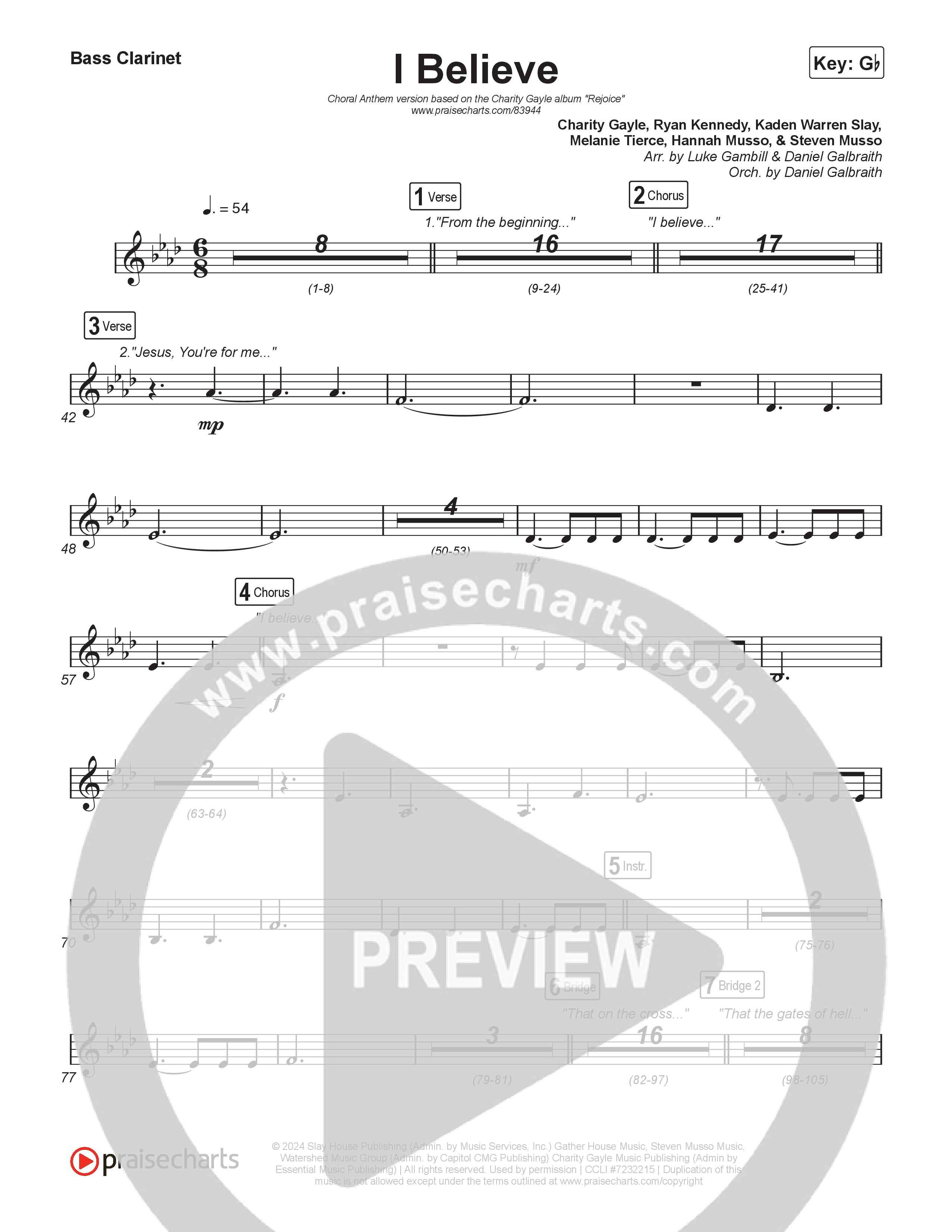 I Believe (Choral Anthem SATB) Bass Clarinet (Charity Gayle / Arr. Luke Gambill)