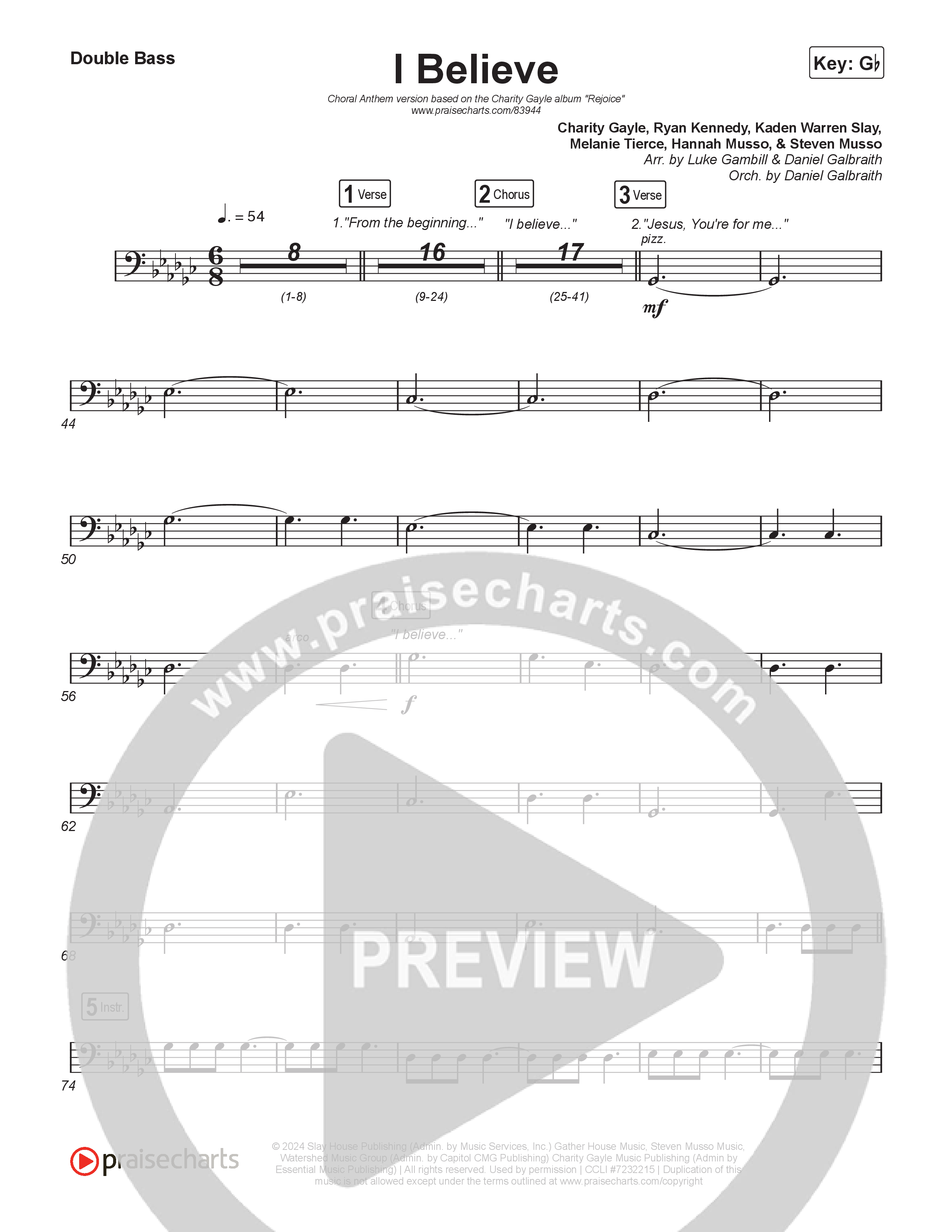 I Believe (Choral Anthem SATB) String Bass (Charity Gayle / Arr. Luke Gambill)