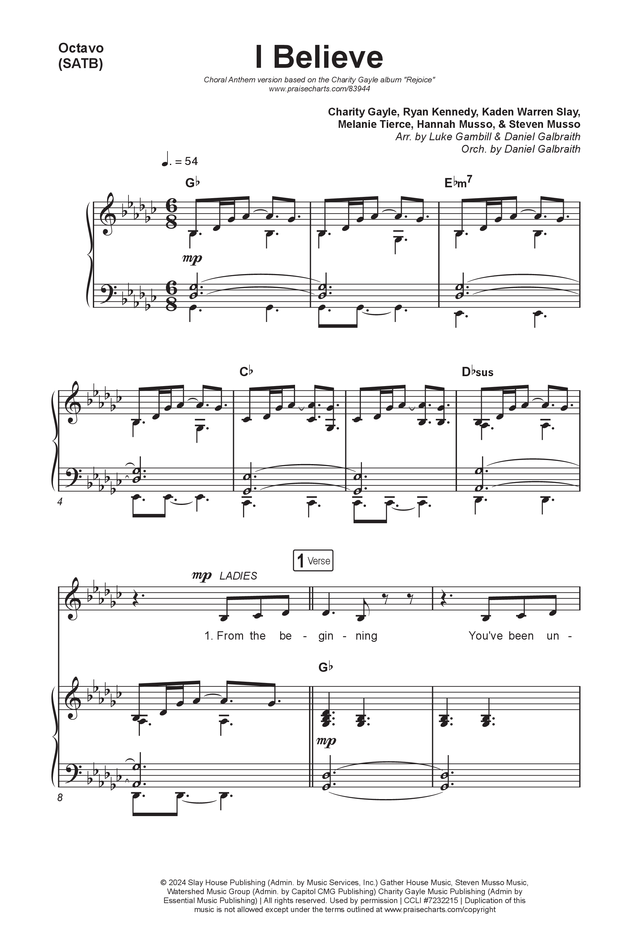 I Believe (Choral Anthem SATB) Octavo (SATB & Pno) (Charity Gayle / Arr. Luke Gambill)