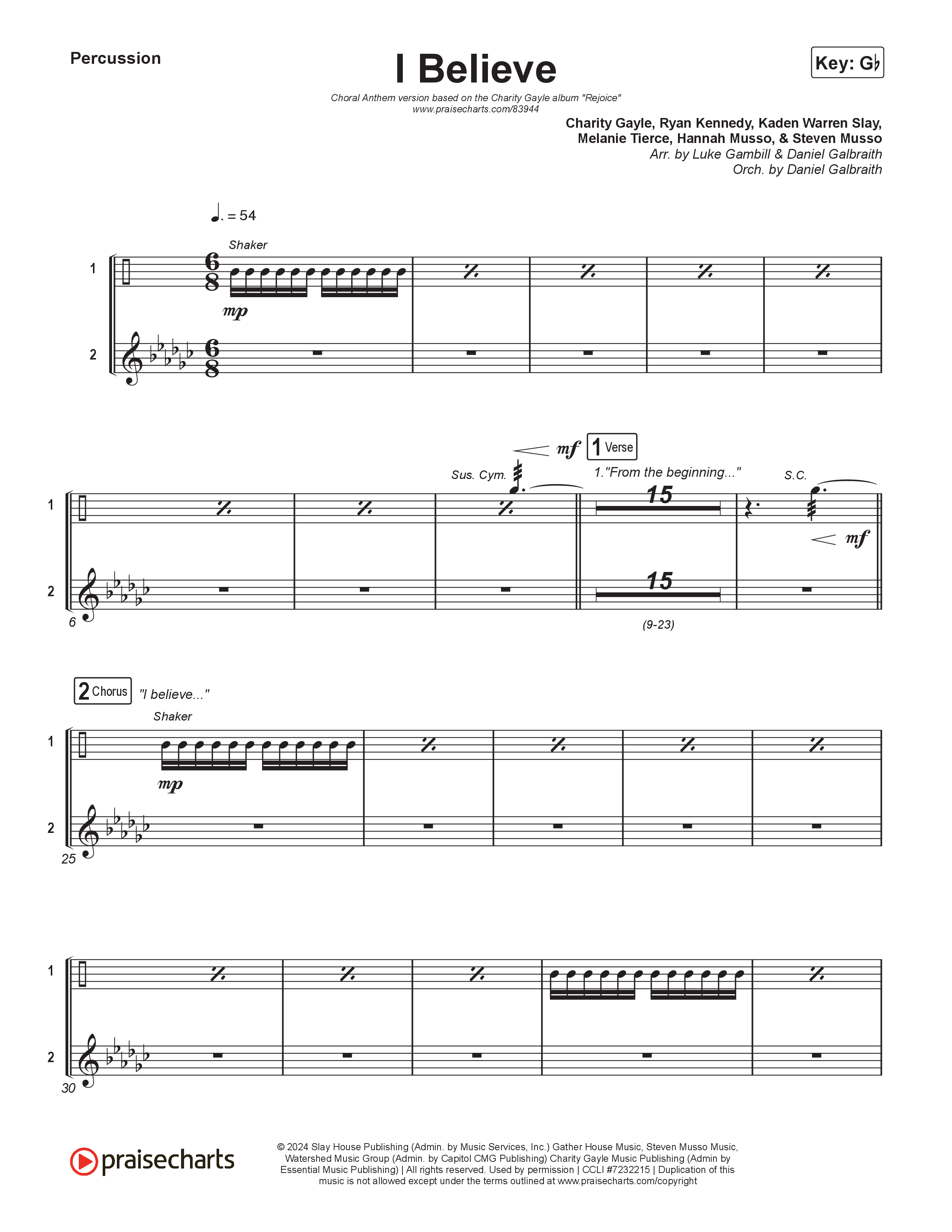 I Believe (Choral Anthem SATB) Percussion (Charity Gayle / Arr. Luke Gambill)