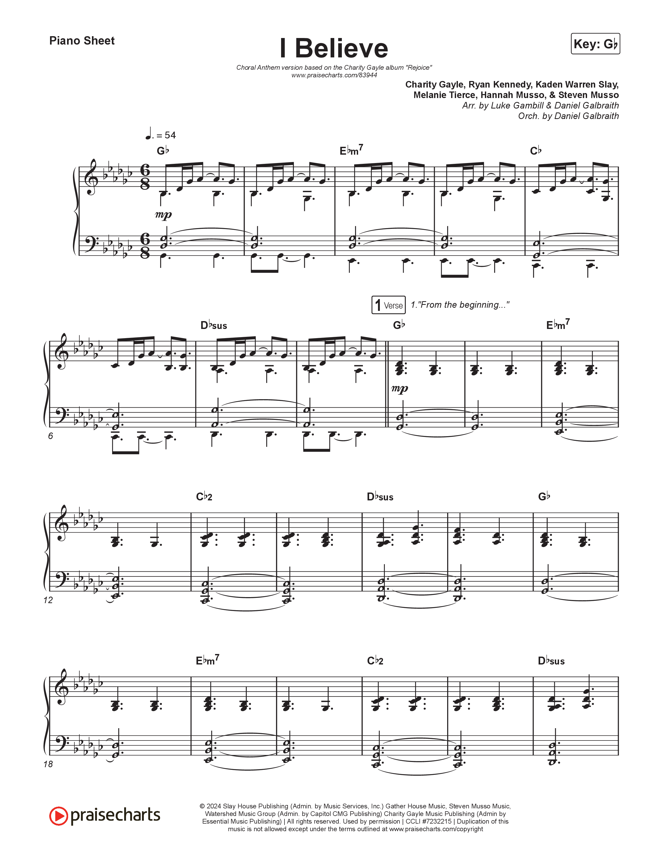 I Believe (Choral Anthem SATB) Piano Sheet (Charity Gayle / Arr. Luke Gambill)