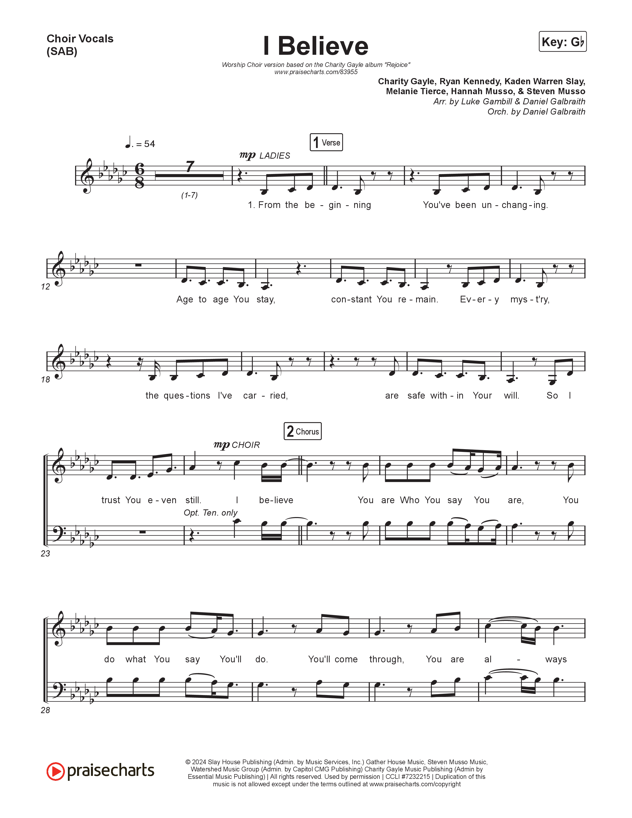 I Believe (Worship Choir/SAB) Choir Sheet (SAB) (Charity Gayle / Arr. Luke Gambill)