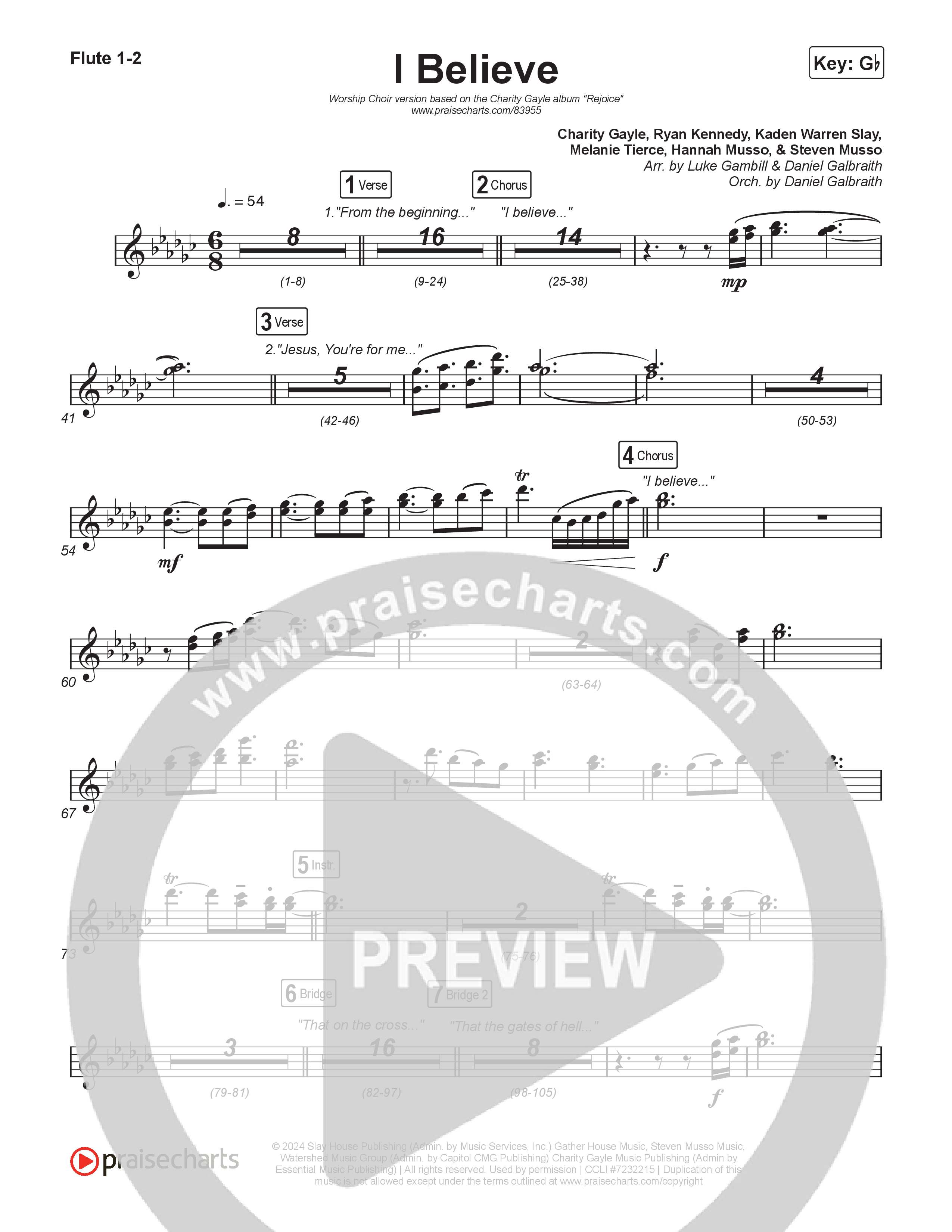 I Believe (Worship Choir/SAB) Flute 1/2 (Charity Gayle / Arr. Luke Gambill)