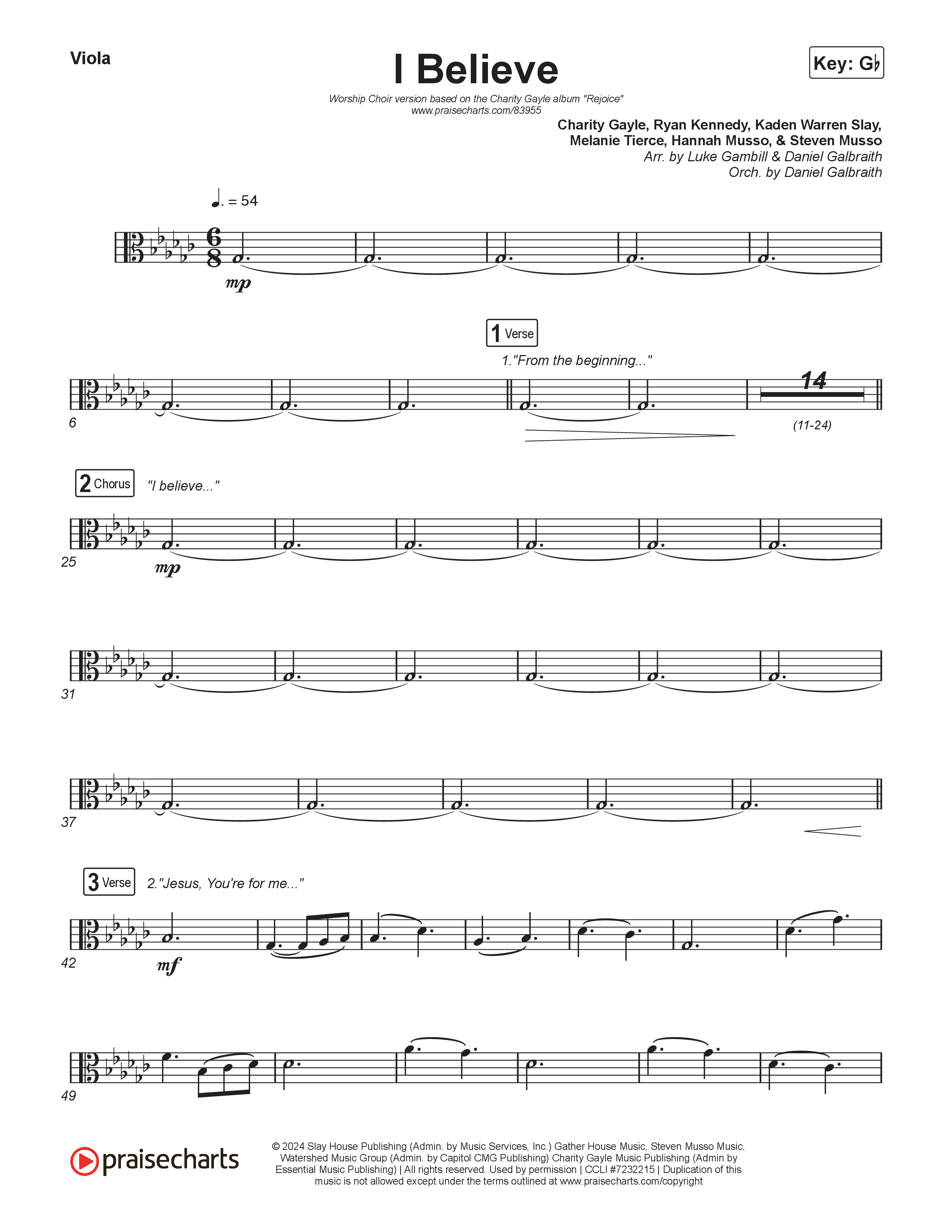 I Believe (Worship Choir/SAB) Viola (Charity Gayle / Arr. Luke Gambill)