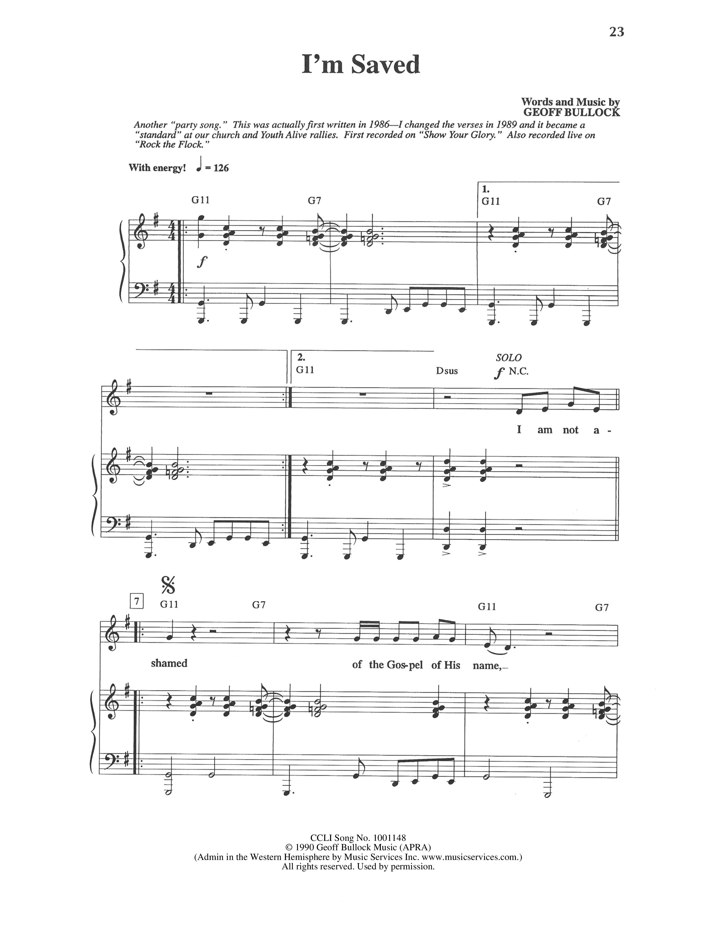 I'm Saved Piano/Vocal (Geoff Bullock)