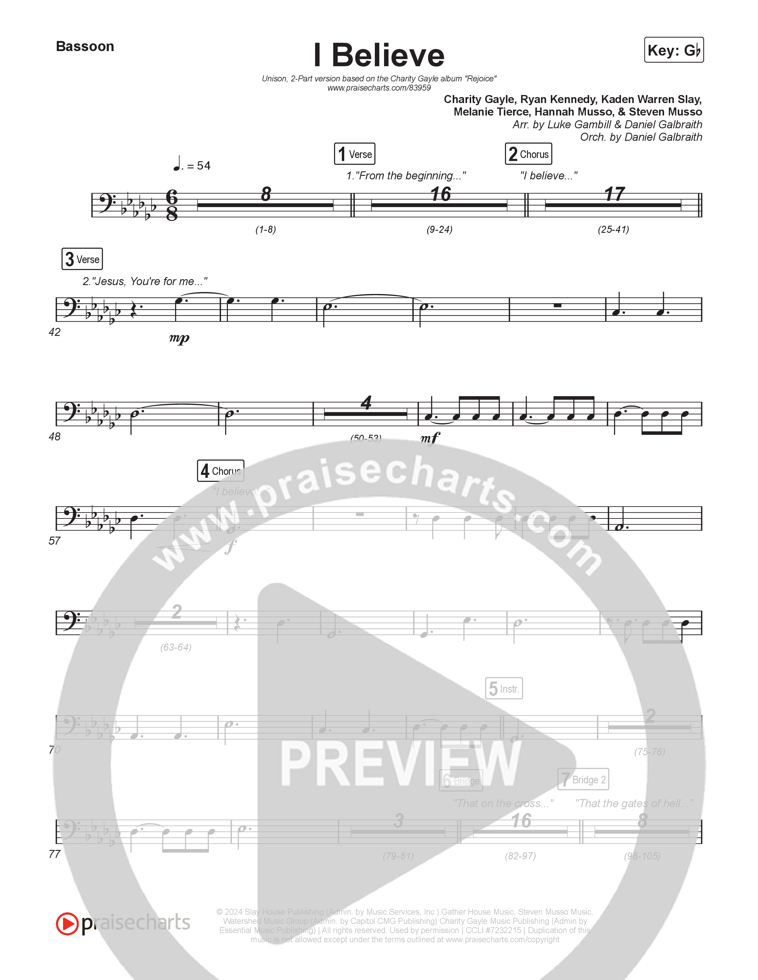 I Believe (Unison/2-Part) Bassoon (Charity Gayle / Arr. Luke Gambill)