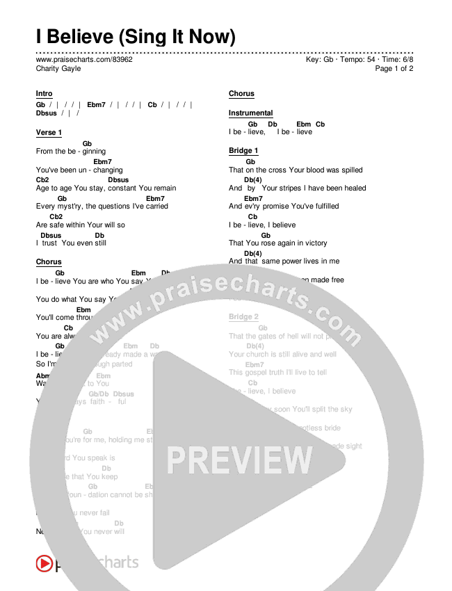 I Believe (Sing It Now) Chords & Lyrics (Charity Gayle / Arr. Luke Gambill)