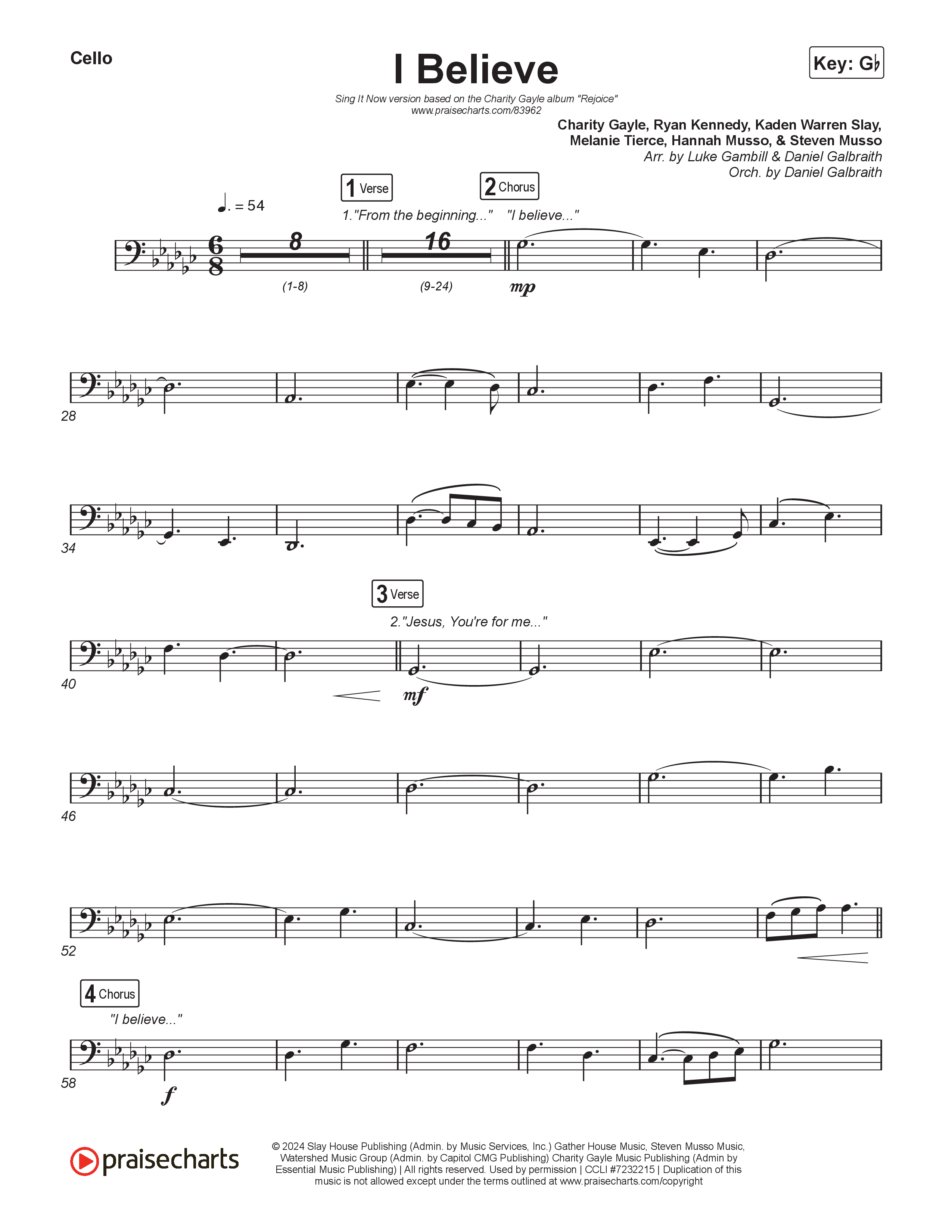 I Believe (Sing It Now) Cello (Charity Gayle / Arr. Luke Gambill)