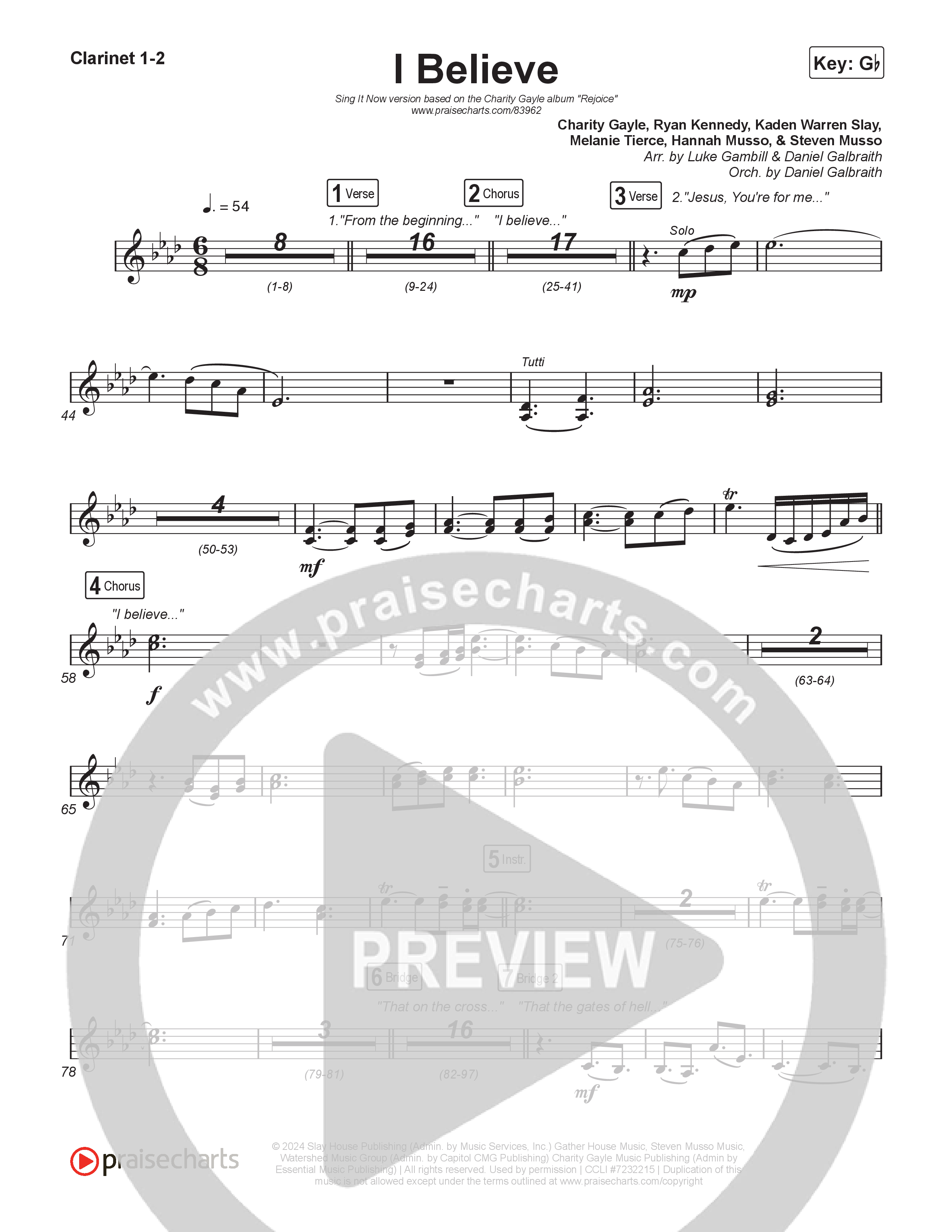 I Believe (Sing It Now) Clarinet 1/2 (Charity Gayle / Arr. Luke Gambill)