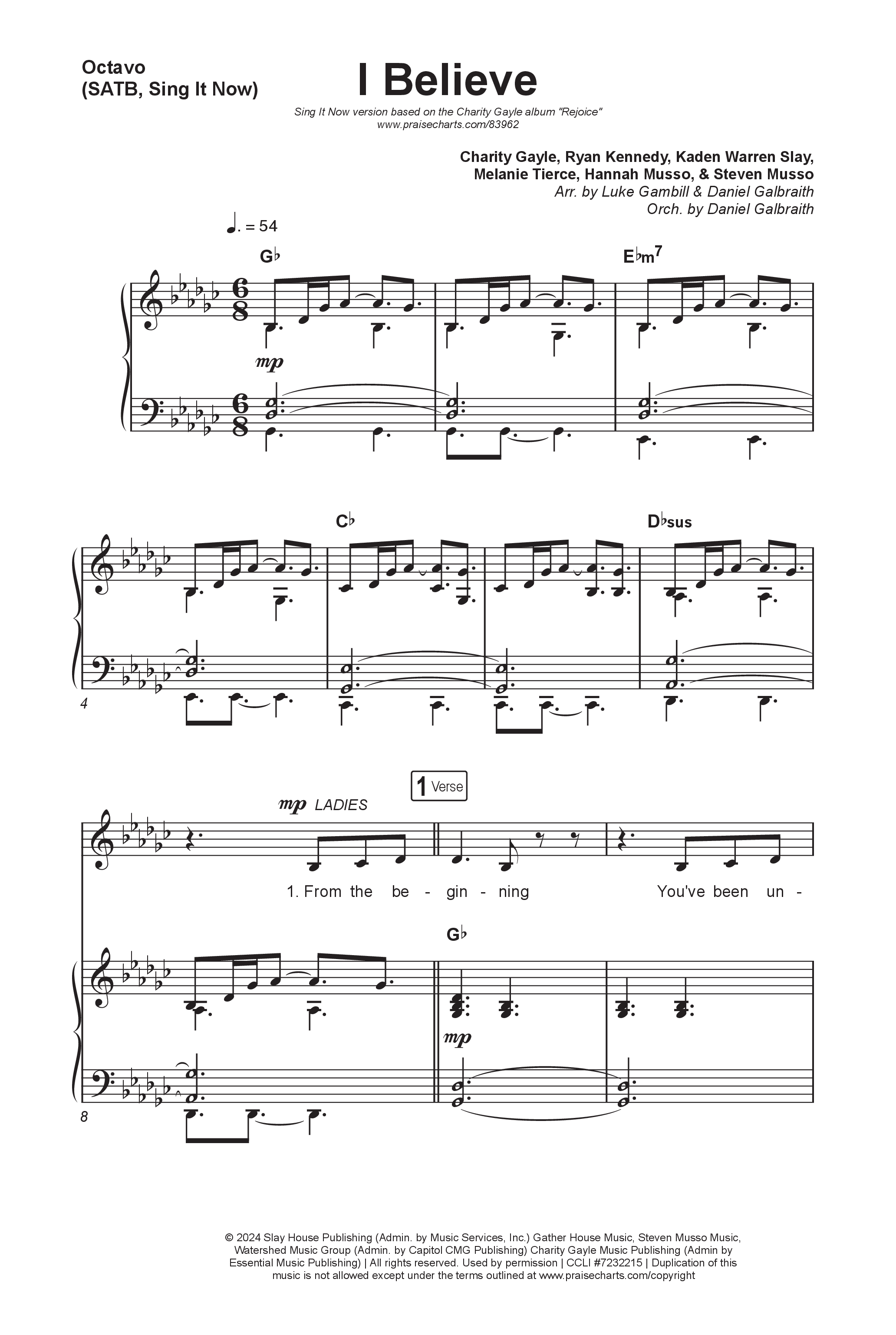 I Believe (Sing It Now) Octavo (SATB & Pno) (Charity Gayle / Arr. Luke Gambill)