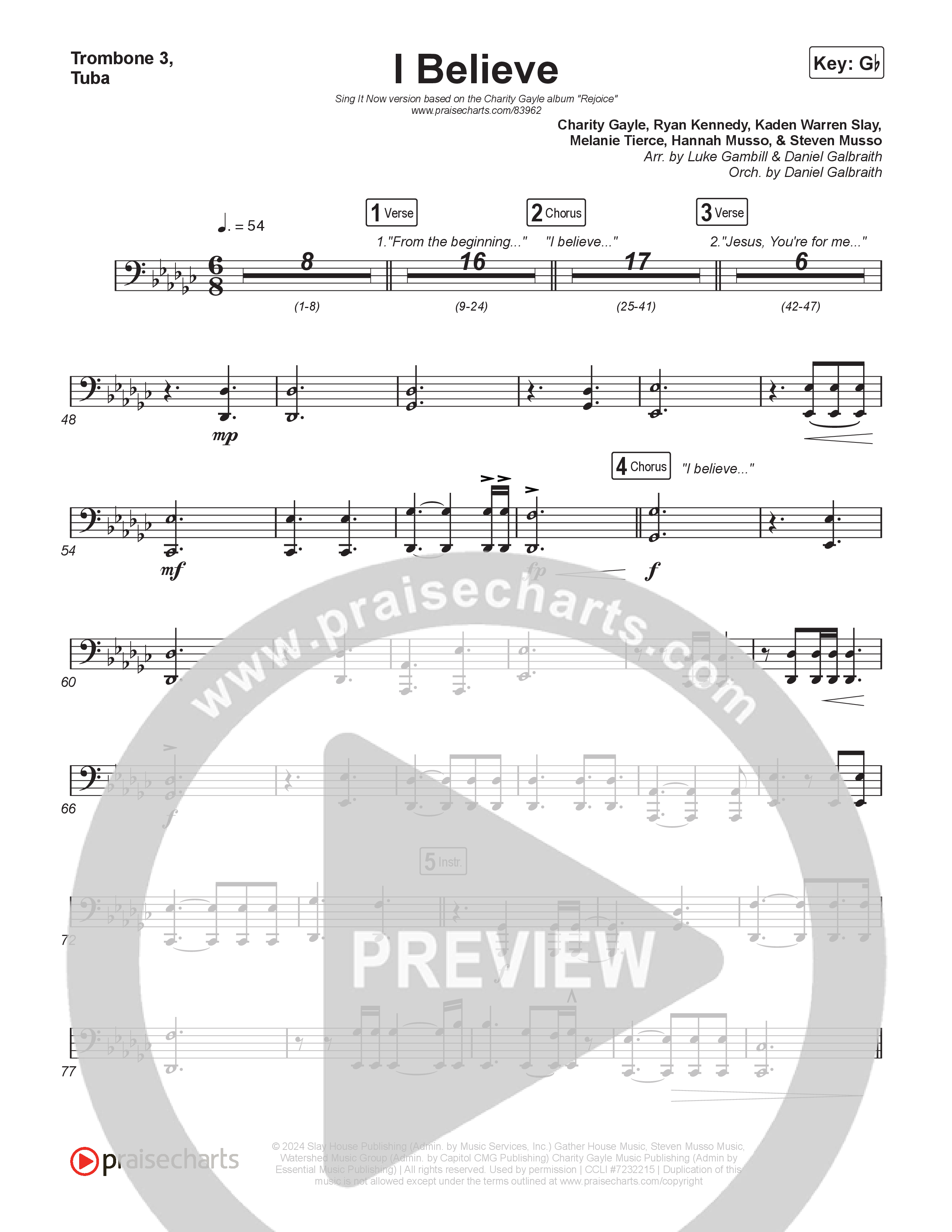 I Believe (Sing It Now) Trombone 3/Tuba (Charity Gayle / Arr. Luke Gambill)