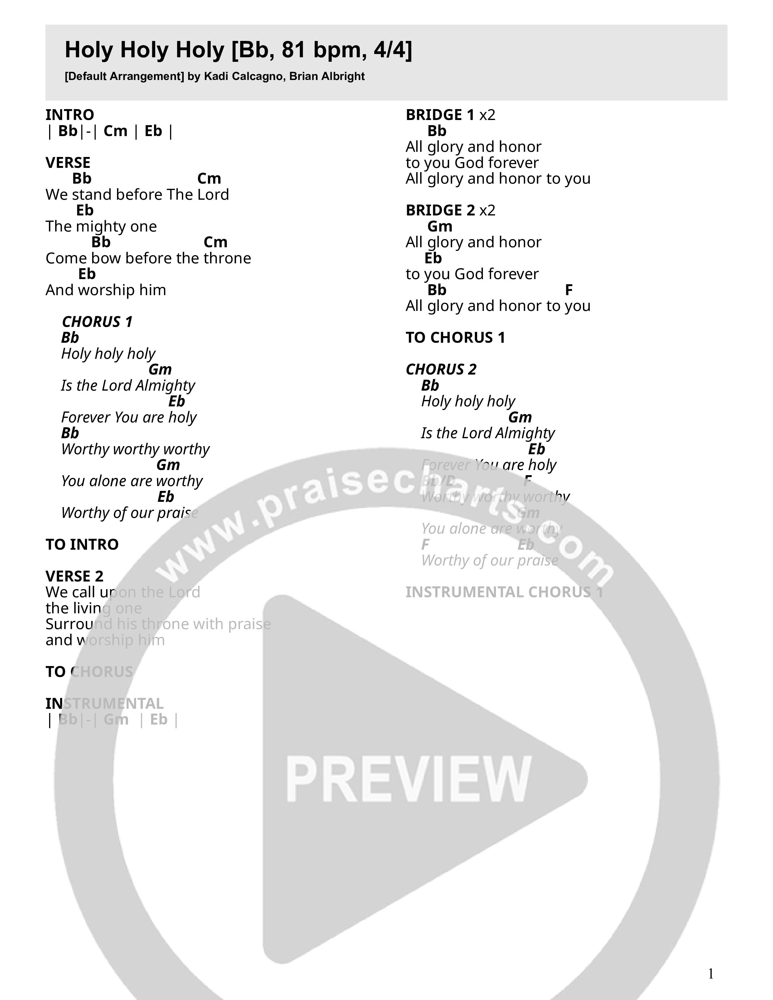 Holy Holy Holy (Live) Chord Chart (Branches Worship)