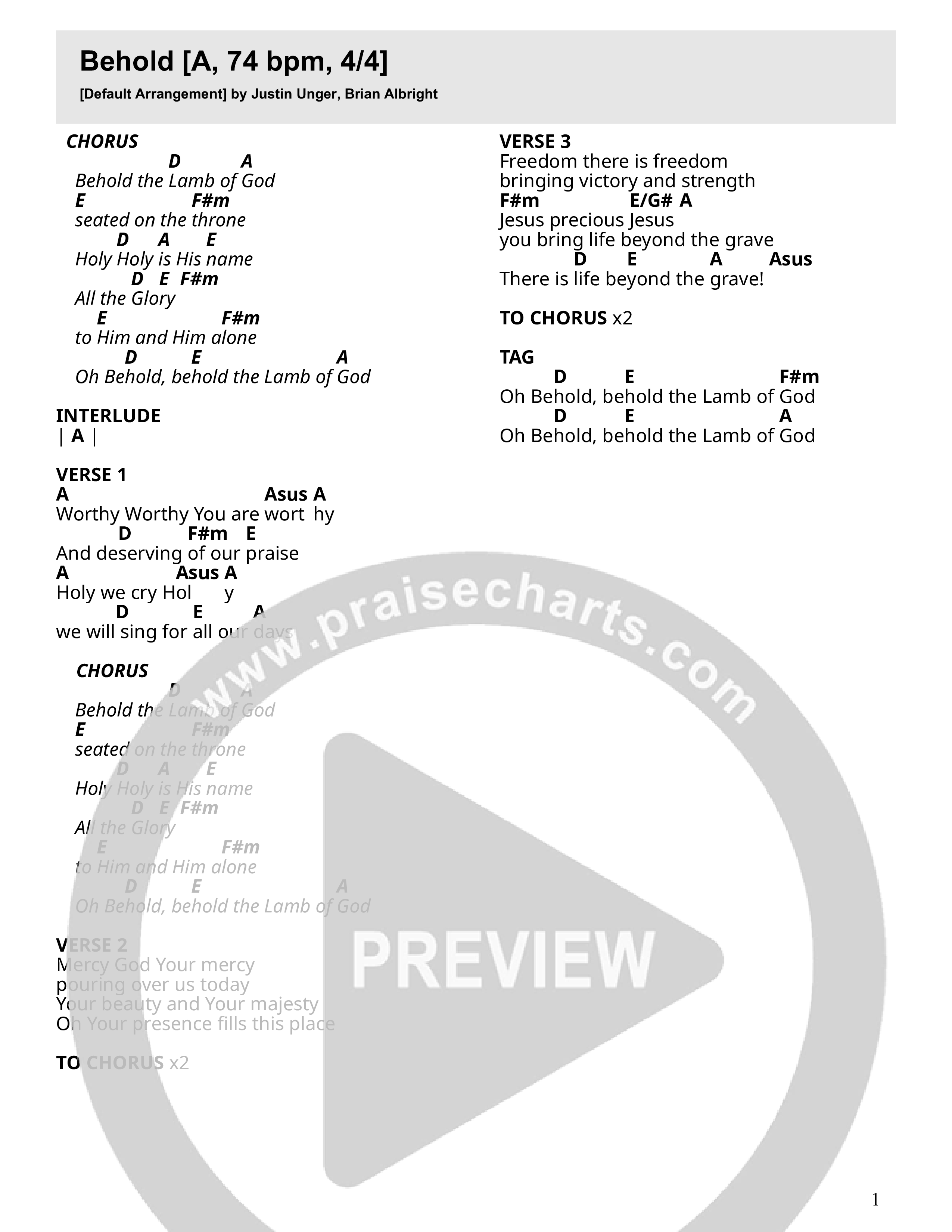 Behold (Live) Chord Chart (Branches Worship)