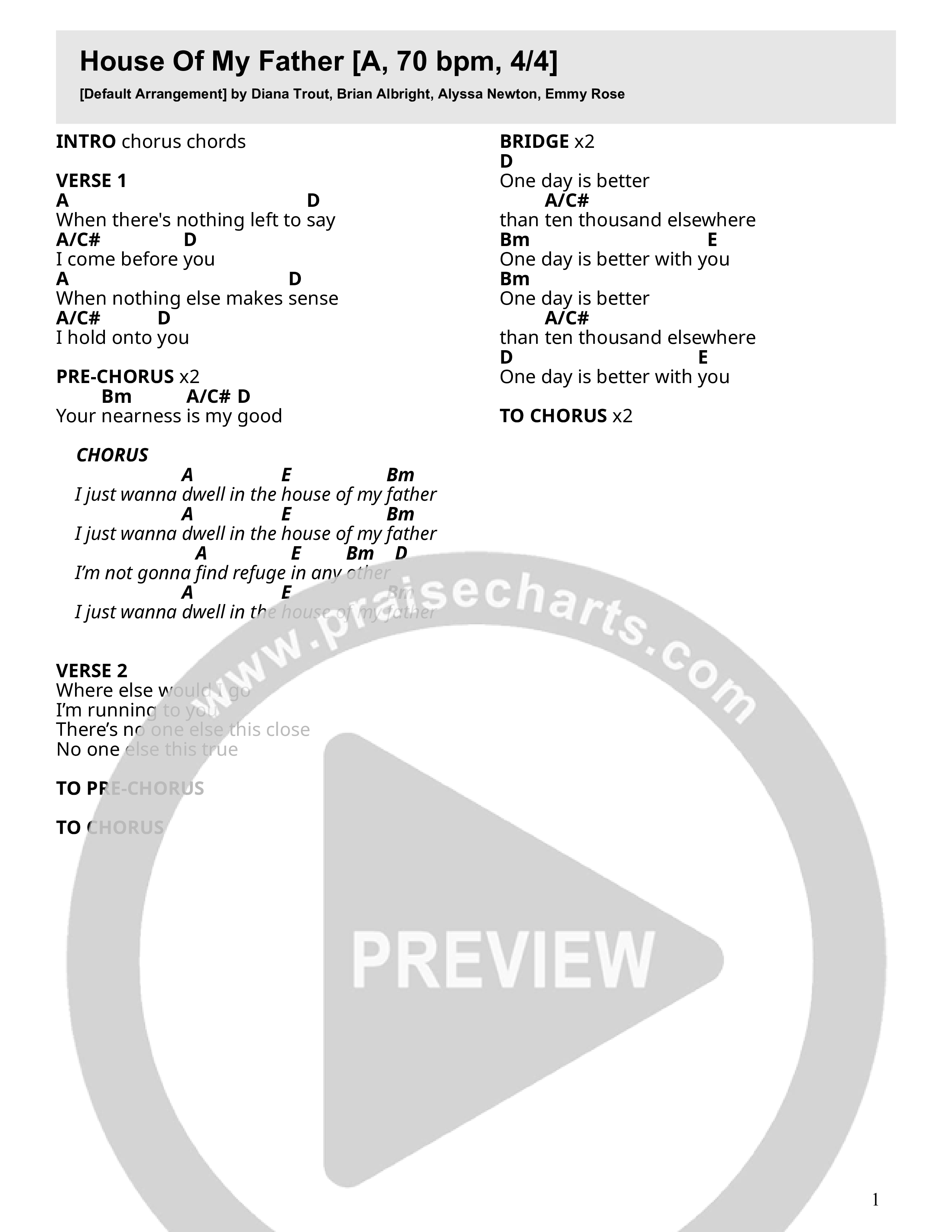 House Of My Father (Live) Chord Chart (Branches Worship)