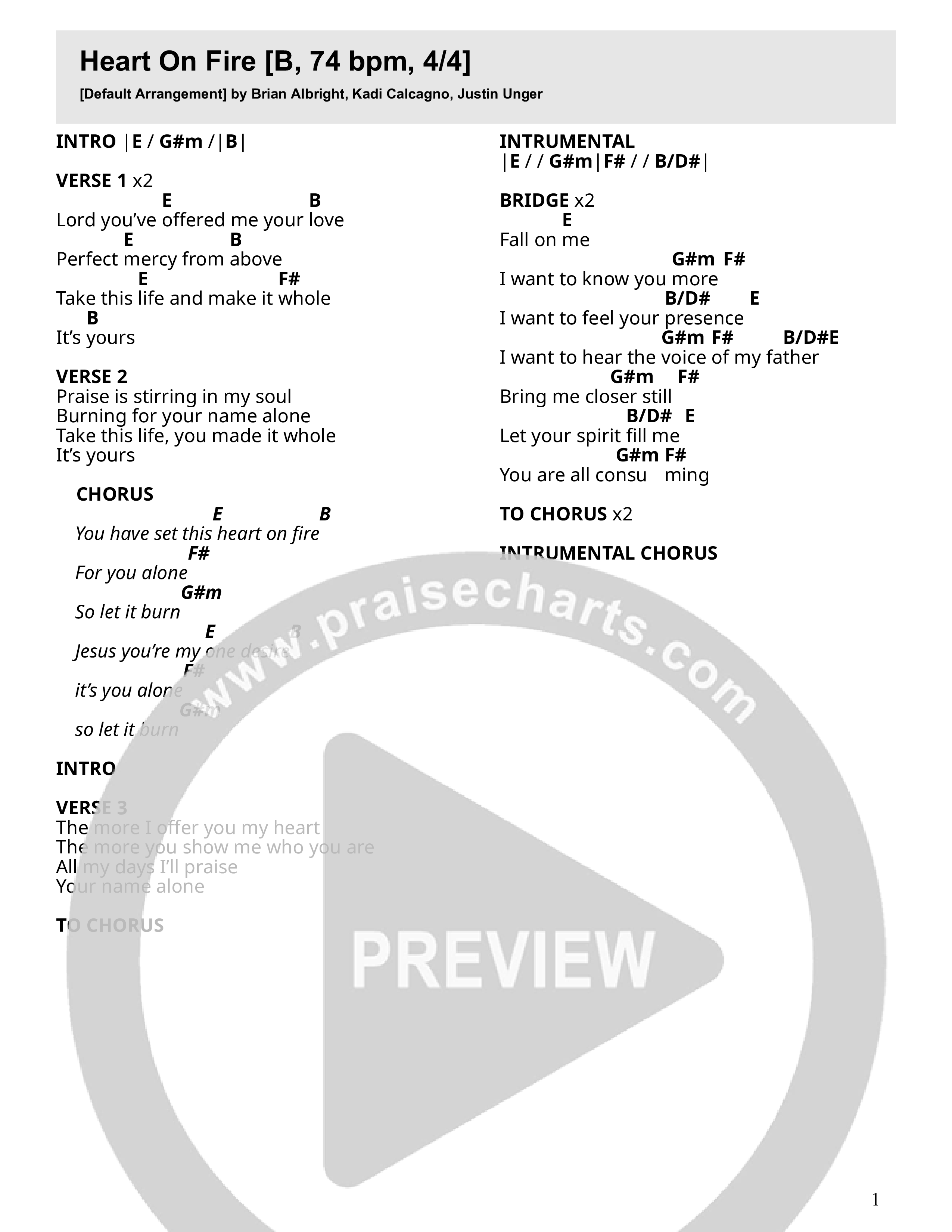 Heart On Fire (Live) Chord Chart (Branches Worship)