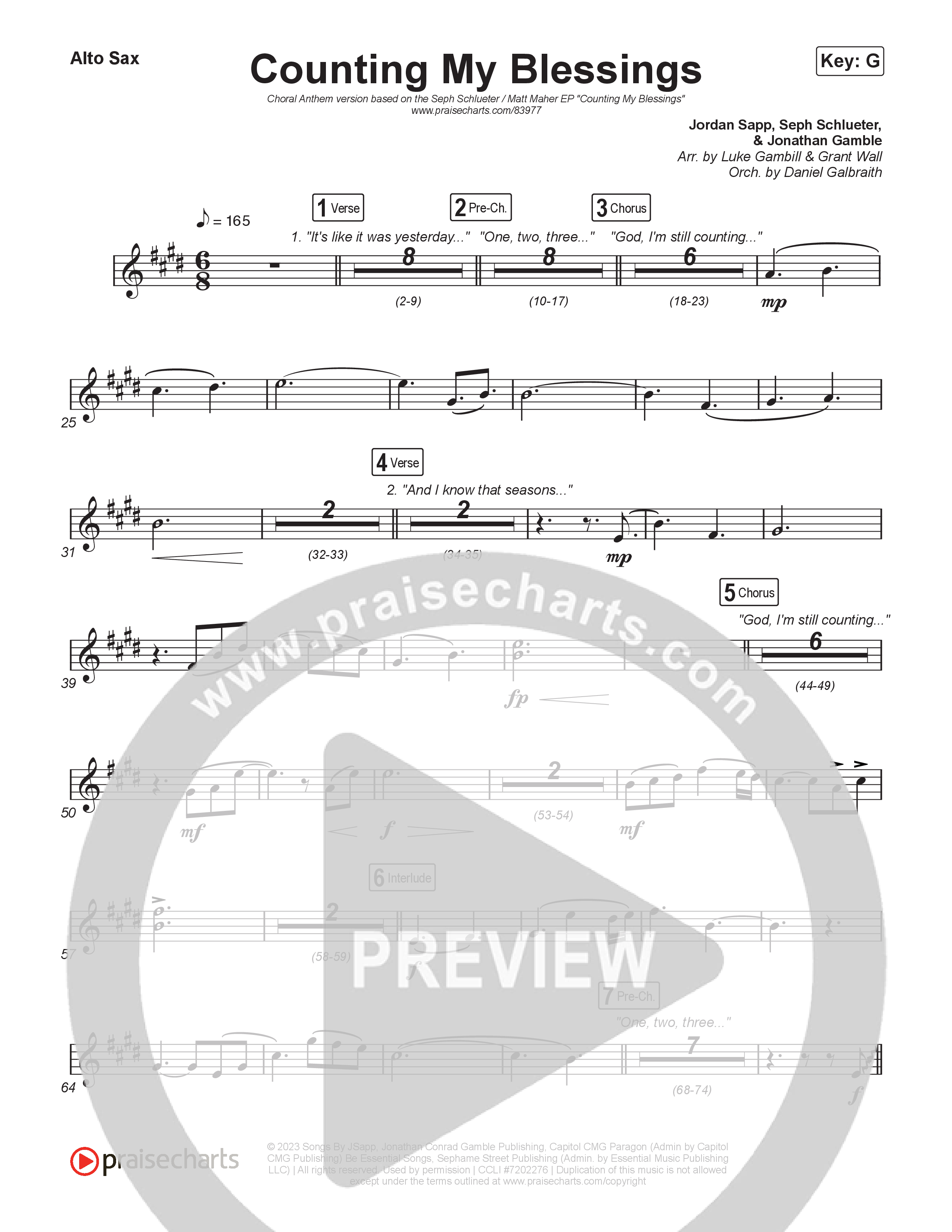 Counting My Blessings (Choral Anthem SATB) Sax Pack (Seph Schlueter / Matt Maher / Arr. Luke Gambill)