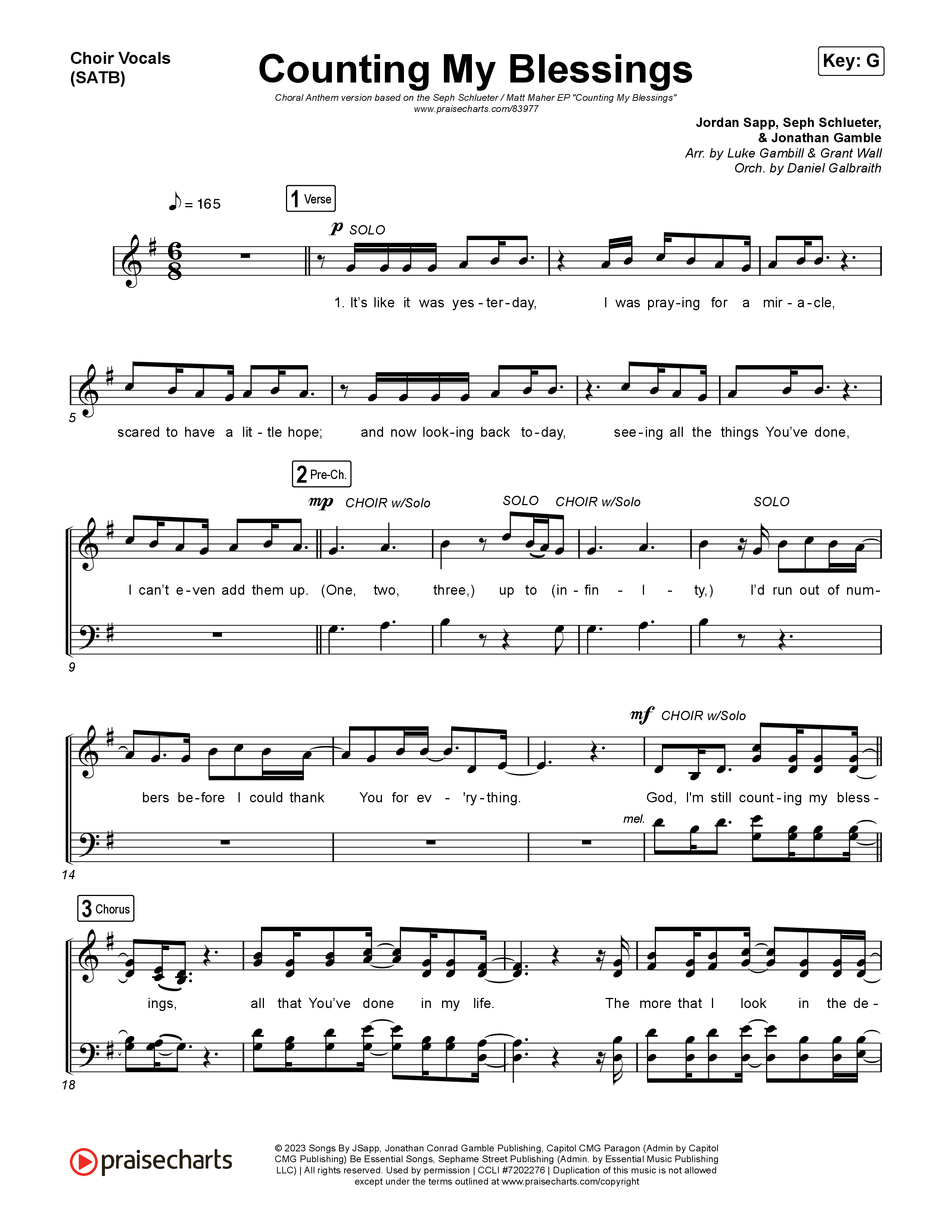 Counting My Blessings (Choral Anthem SATB) Choir Sheet (SATB) (Seph Schlueter / Matt Maher / Arr. Luke Gambill)