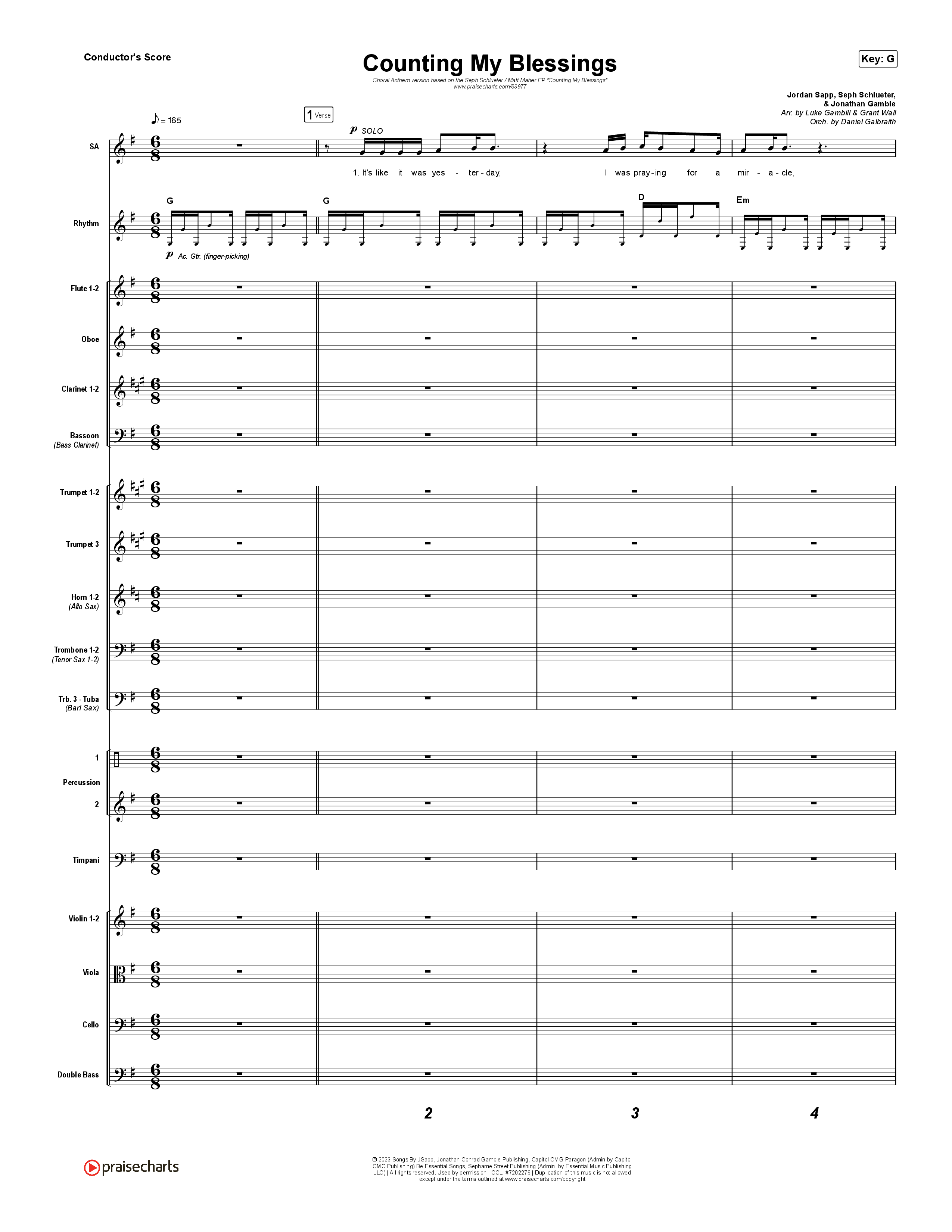 Counting My Blessings (Choral Anthem SATB) Conductor's Score (Seph Schlueter / Matt Maher / Arr. Luke Gambill)