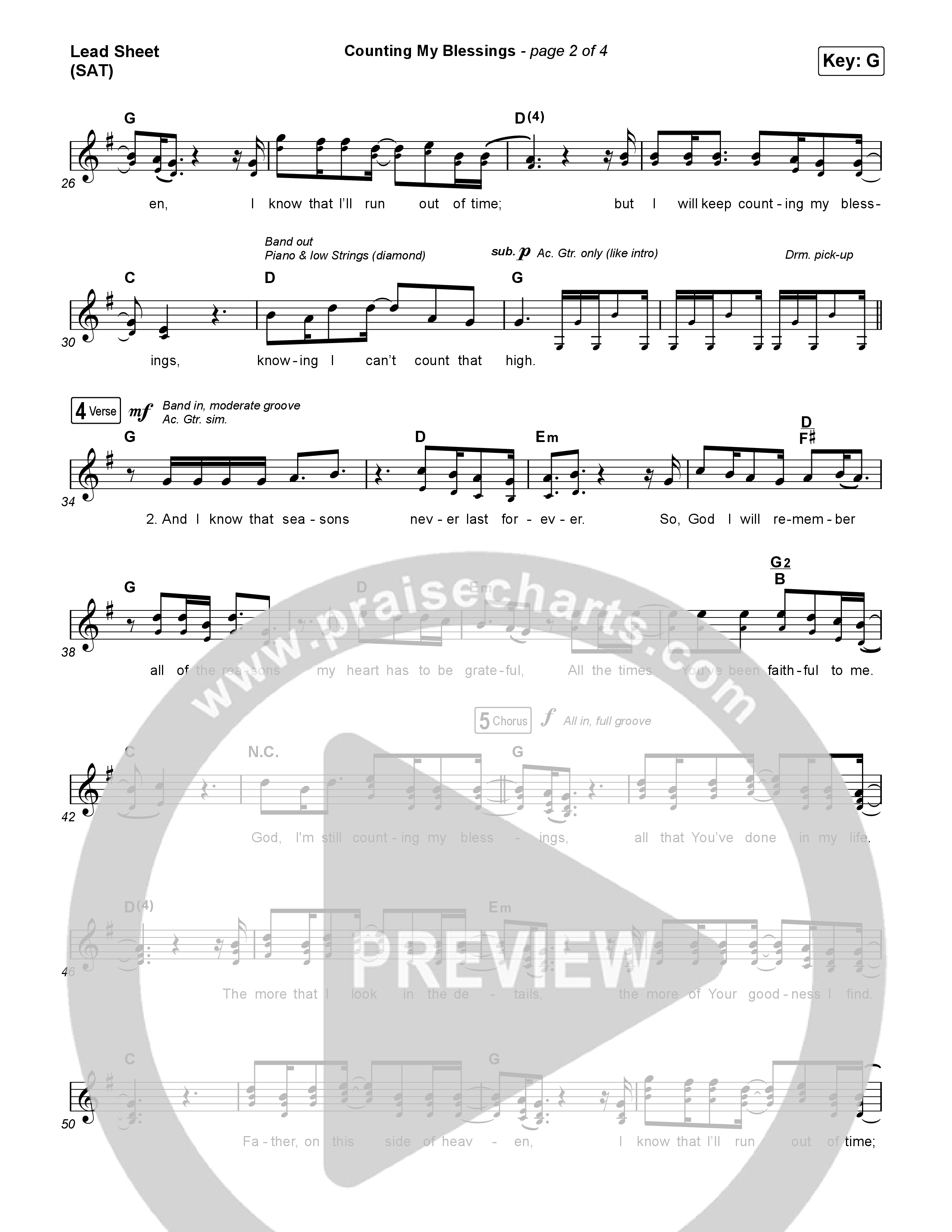 Counting My Blessings (Choral Anthem SATB) Lead Sheet (SAT) (Seph Schlueter / Matt Maher / Arr. Luke Gambill)