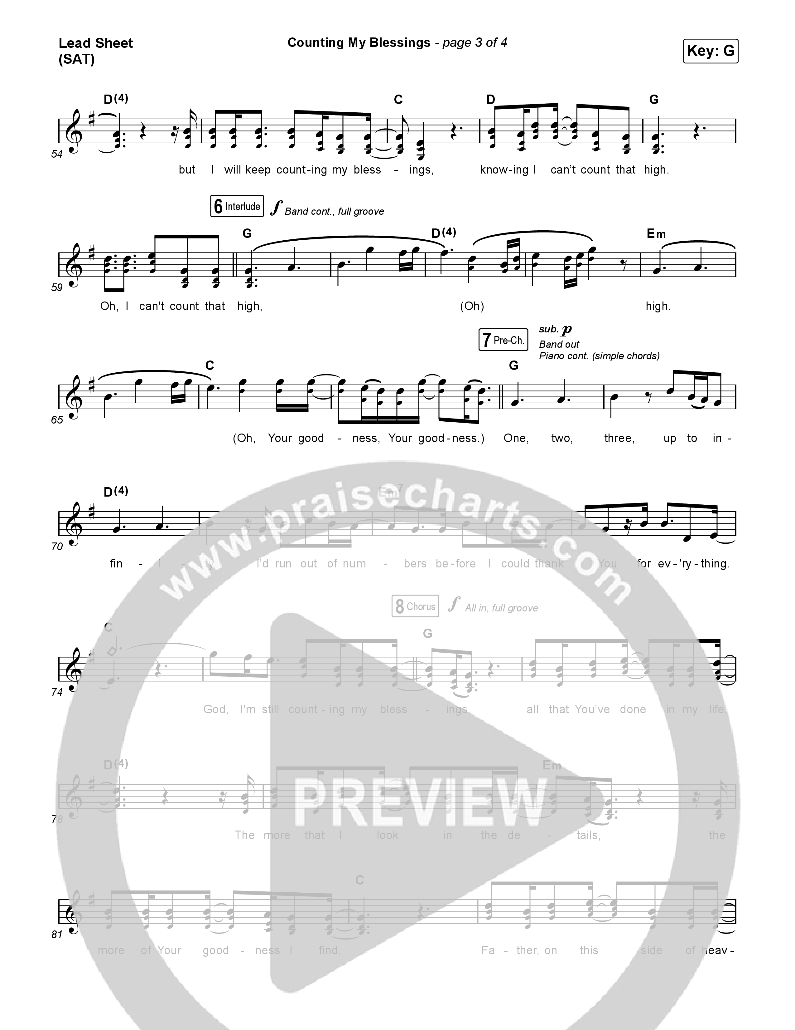 Counting My Blessings (Choral Anthem SATB) Lead Sheet (SAT) (Seph Schlueter / Matt Maher / Arr. Luke Gambill)