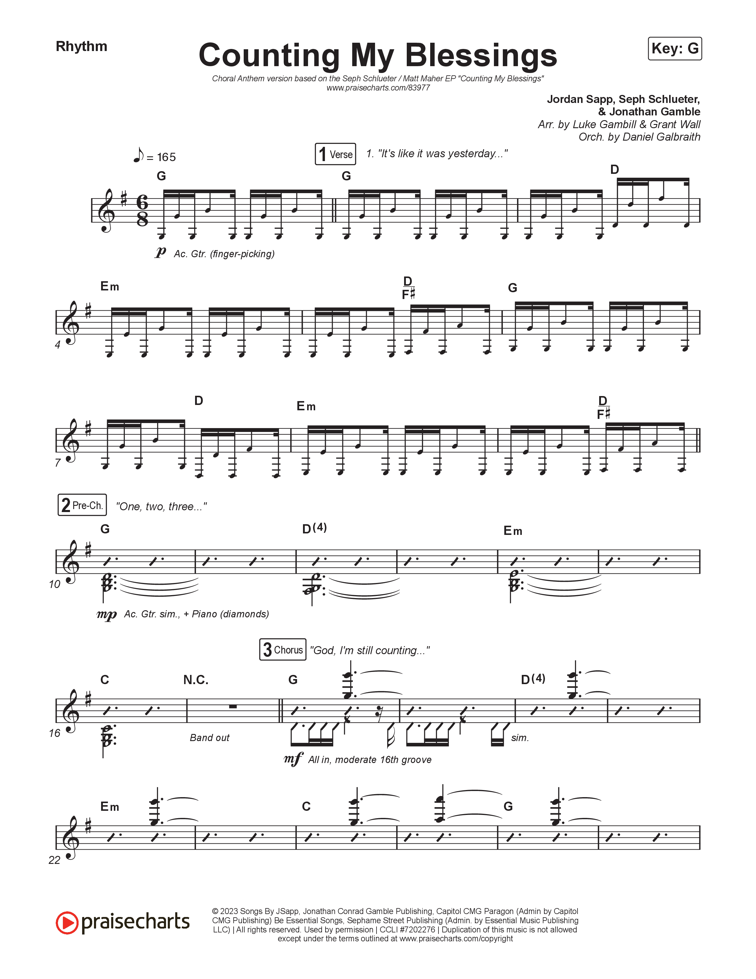 Counting My Blessings (Choral Anthem SATB) Rhythm Pack (Seph Schlueter / Matt Maher / Arr. Luke Gambill)