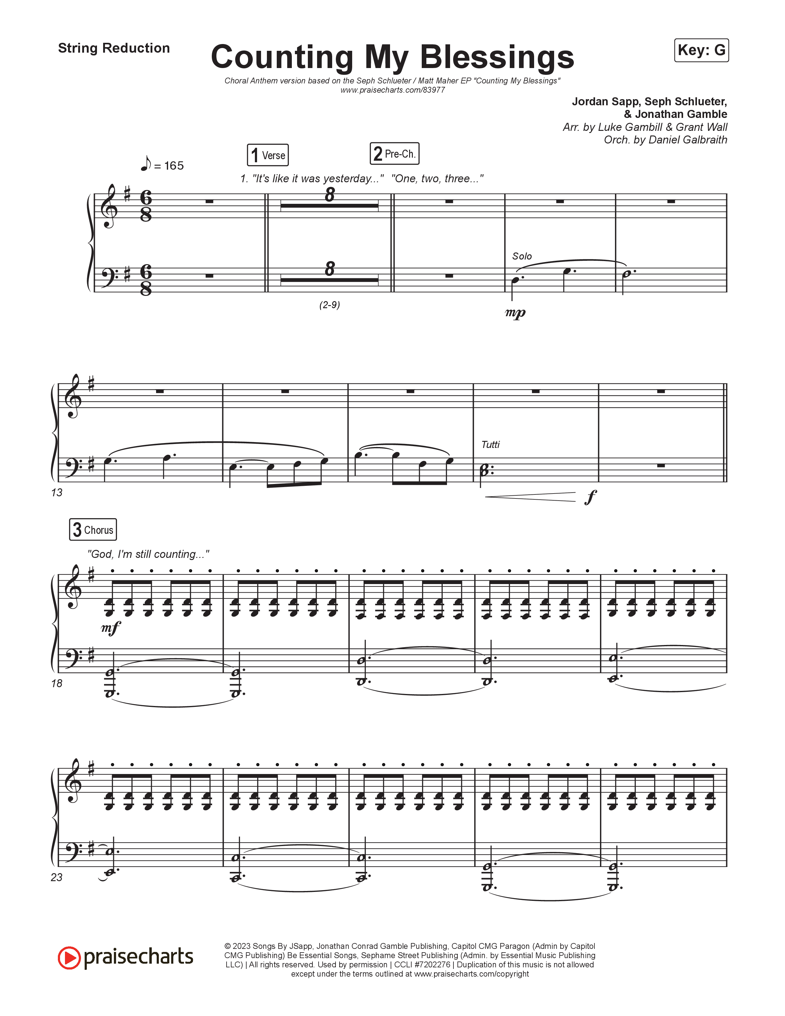 Counting My Blessings (Choral Anthem SATB) String Reduction (Seph Schlueter / Matt Maher / Arr. Luke Gambill)