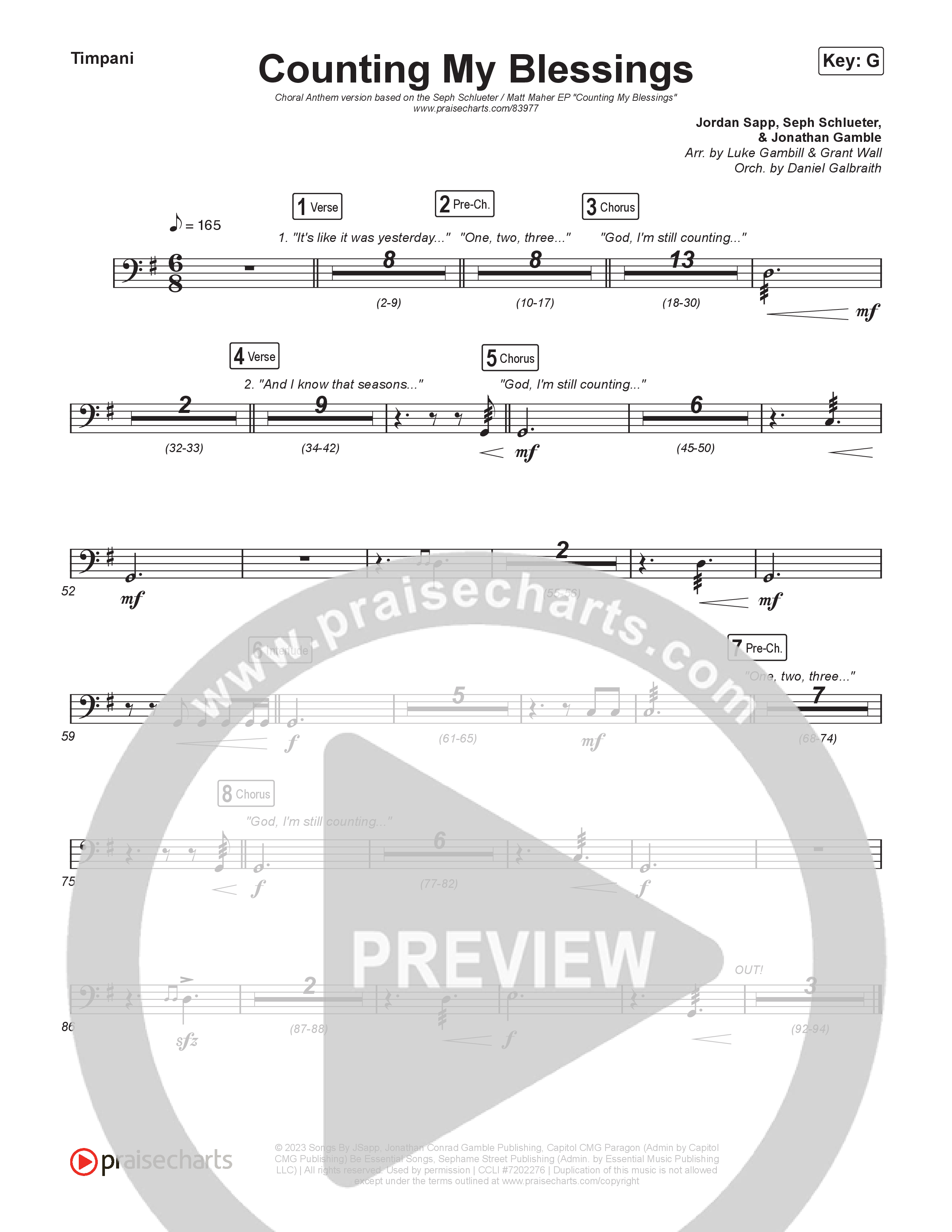 Counting My Blessings (Choral Anthem SATB) Timpani (Seph Schlueter / Matt Maher / Arr. Luke Gambill)