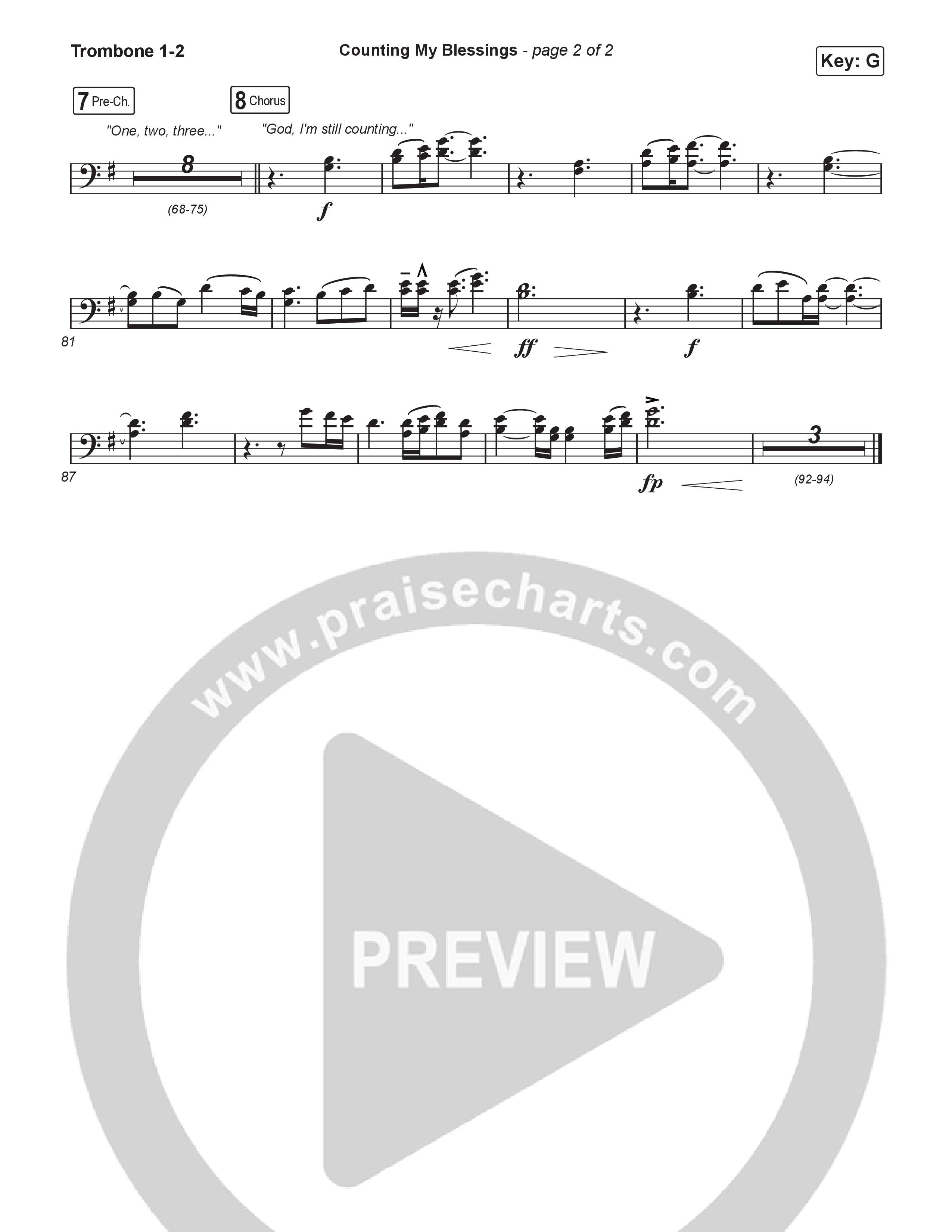 Counting My Blessings (Choral Anthem SATB) Trombone 1,2 (Seph Schlueter / Matt Maher / Arr. Luke Gambill)