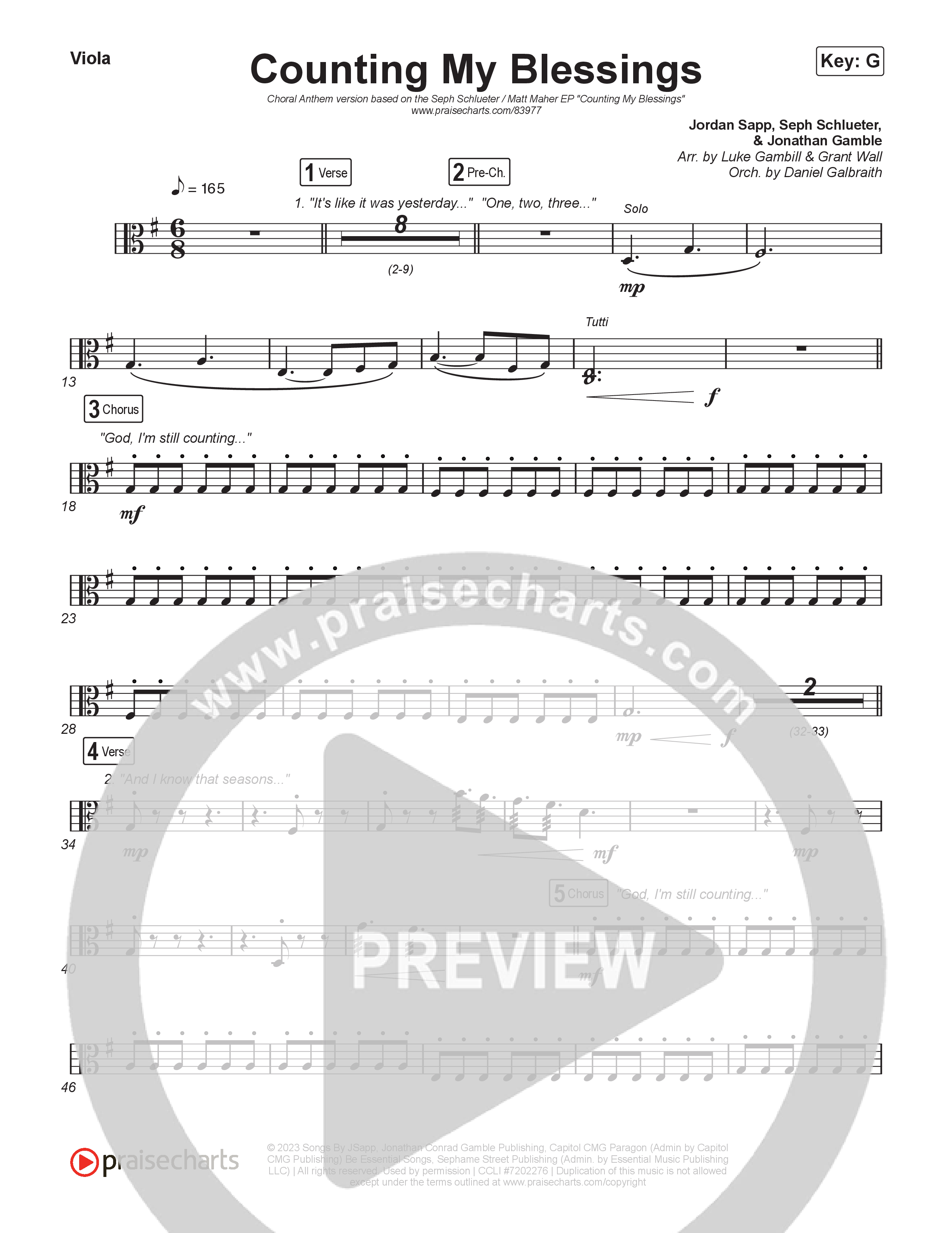 Counting My Blessings (Choral Anthem SATB) String Pack (Seph Schlueter / Matt Maher / Arr. Luke Gambill)