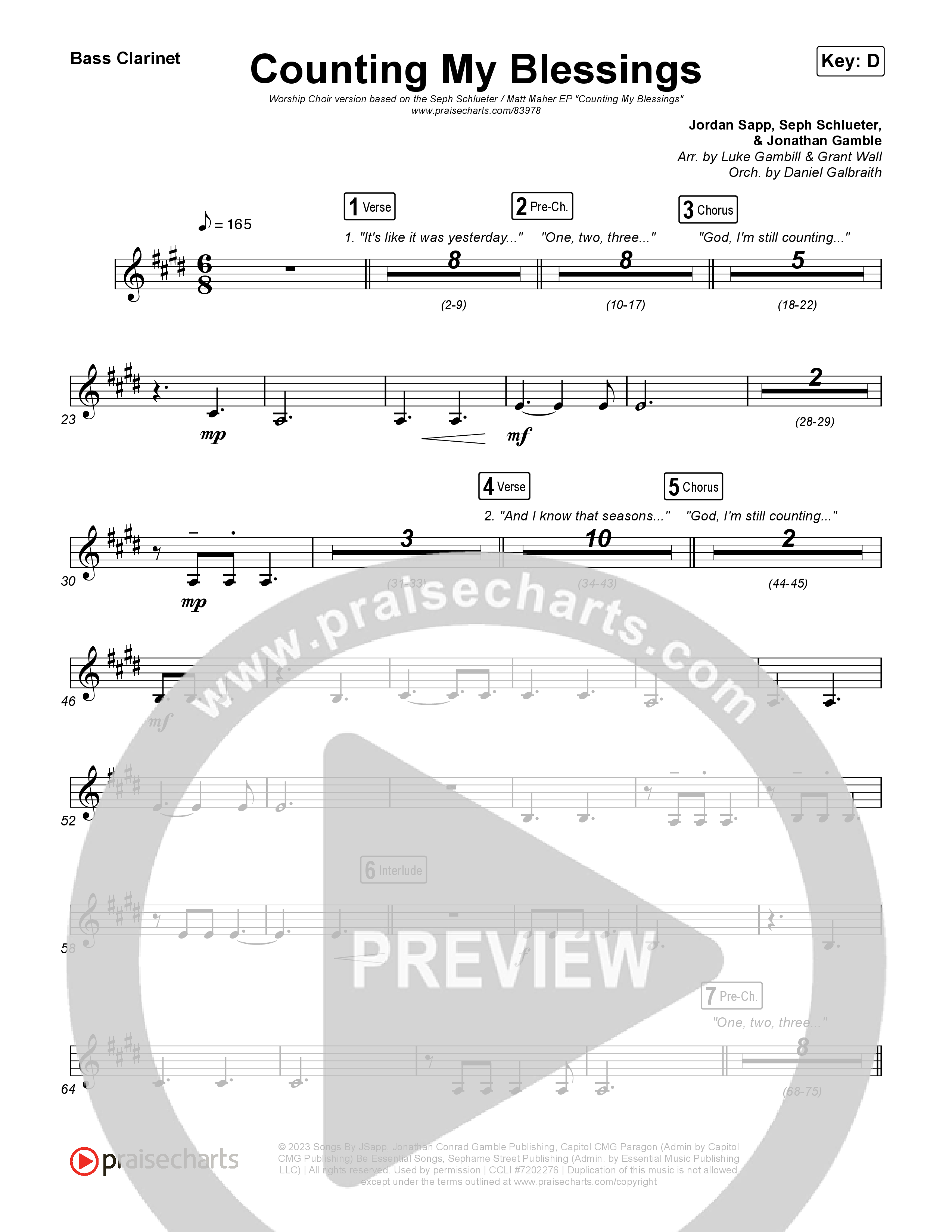 Counting My Blessings (Worship Choir/SAB) Bass Clarinet (Seph Schlueter / Matt Maher / Arr. Luke Gambill)
