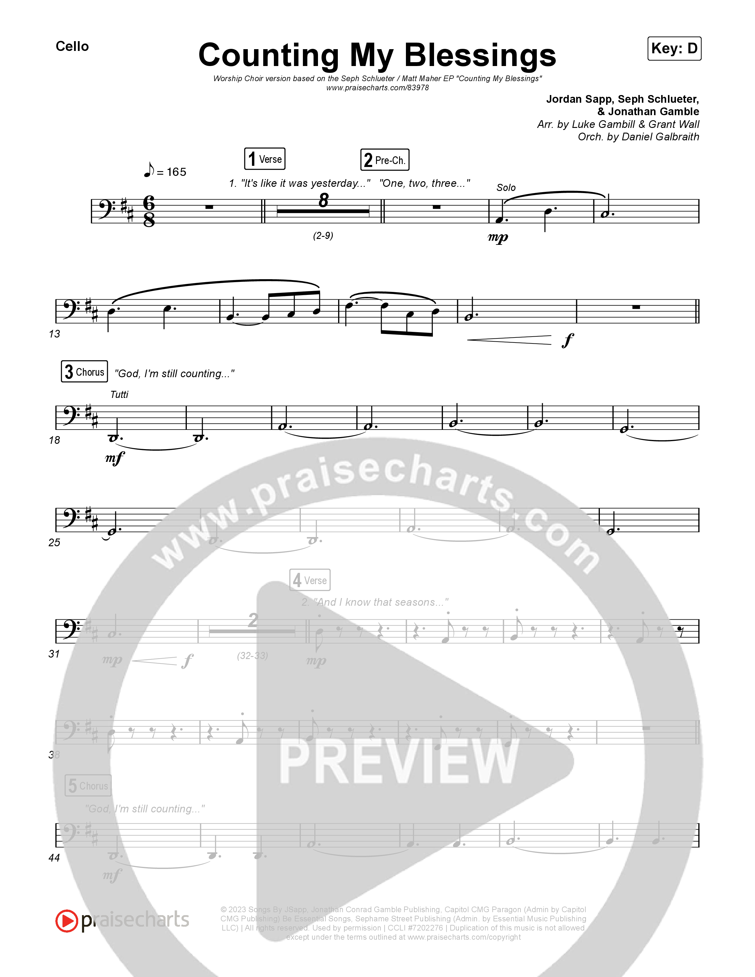 Counting My Blessings (Worship Choir/SAB) Cello (Seph Schlueter / Matt Maher / Arr. Luke Gambill)