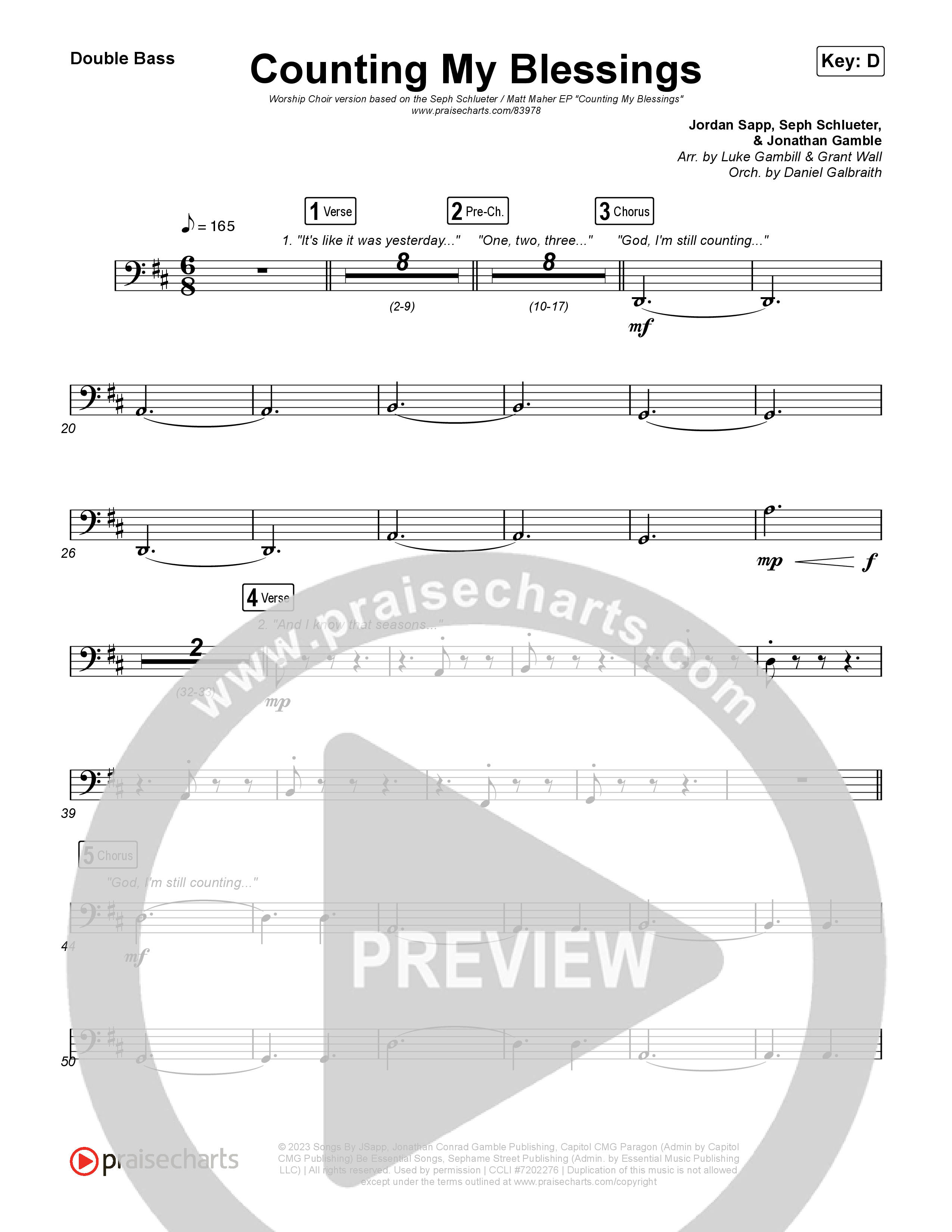 Counting My Blessings (Worship Choir/SAB) Double Bass (Seph Schlueter / Matt Maher / Arr. Luke Gambill)