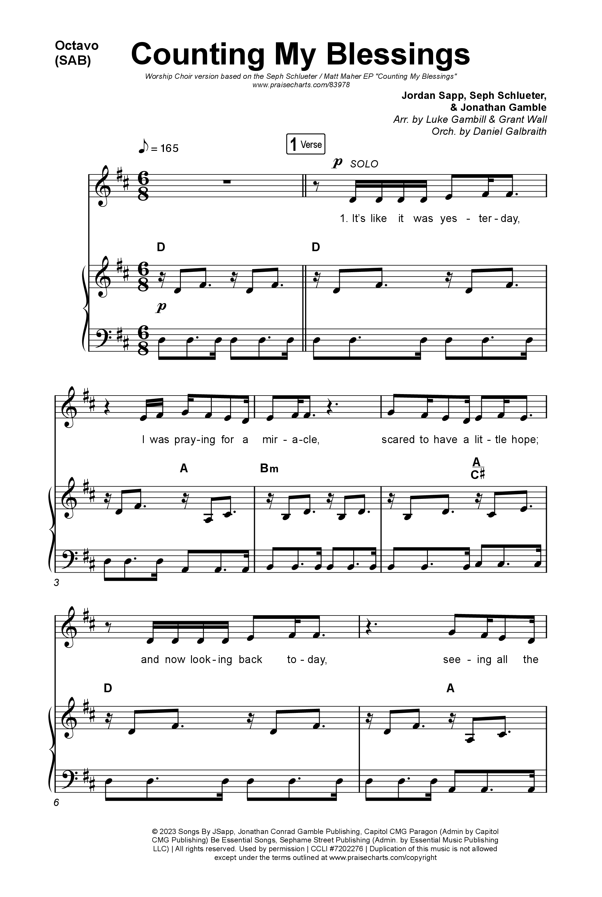 Counting My Blessings (Worship Choir/SAB) Octavo (SAB & Pno) (Seph Schlueter / Matt Maher / Arr. Luke Gambill)
