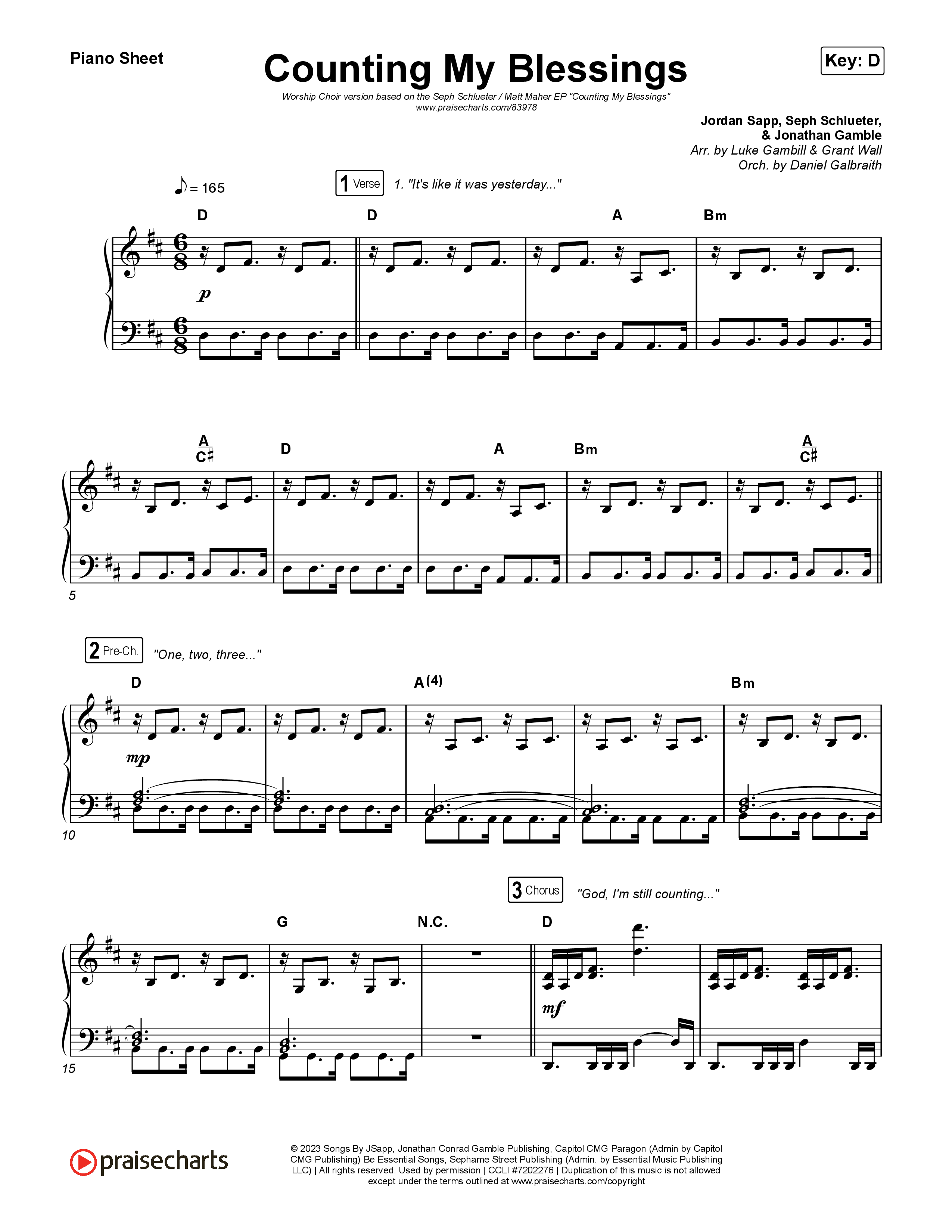 Counting My Blessings (Worship Choir/SAB) Piano Sheet (Seph Schlueter / Matt Maher / Arr. Luke Gambill)