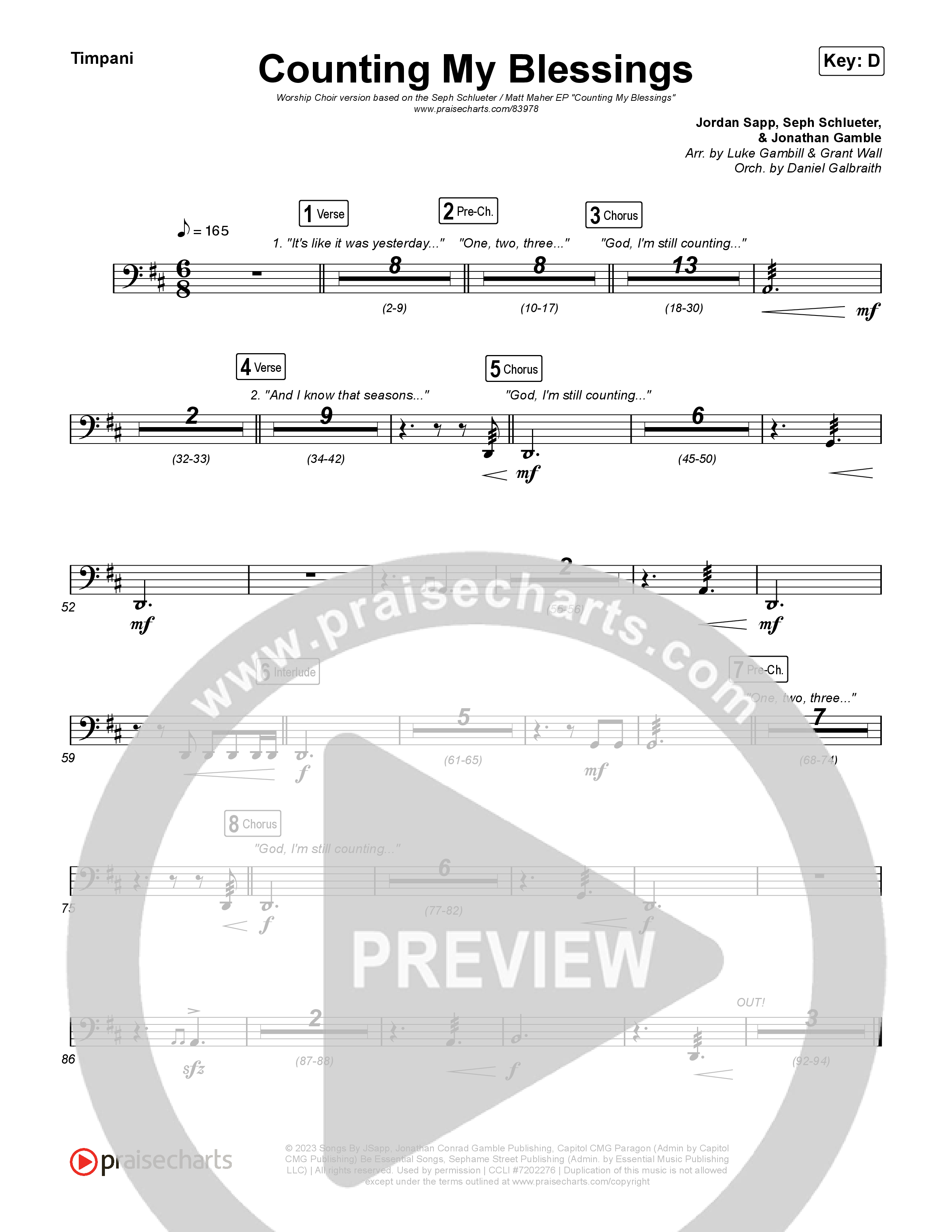 Counting My Blessings (Worship Choir/SAB) Timpani (Seph Schlueter / Matt Maher / Arr. Luke Gambill)